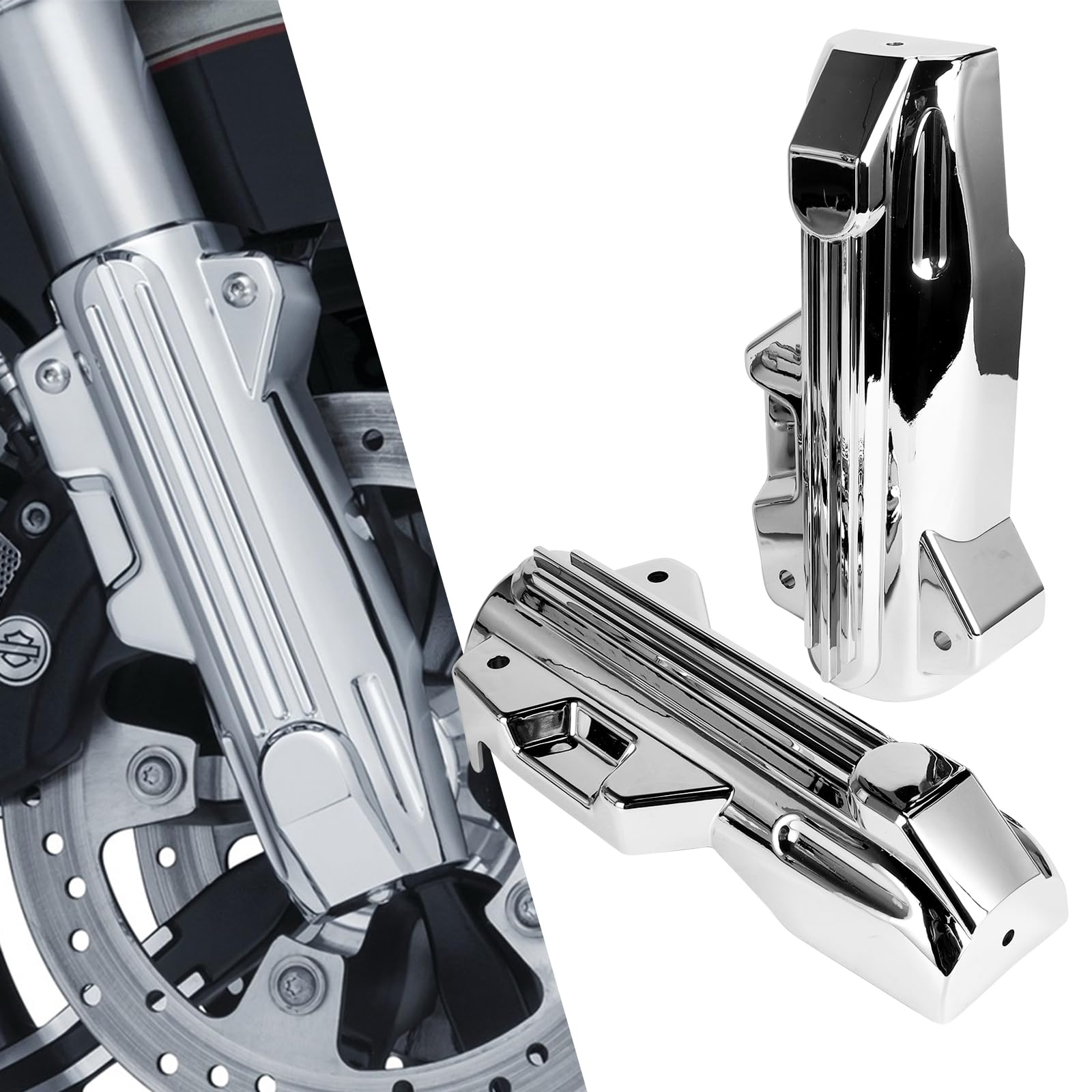 GUDITEM Motorcycle Lower Fork Covers Fit for Harley Electra Street Road Glide King FLHR FLTRX FLHX 2014-2022 (Chrome)