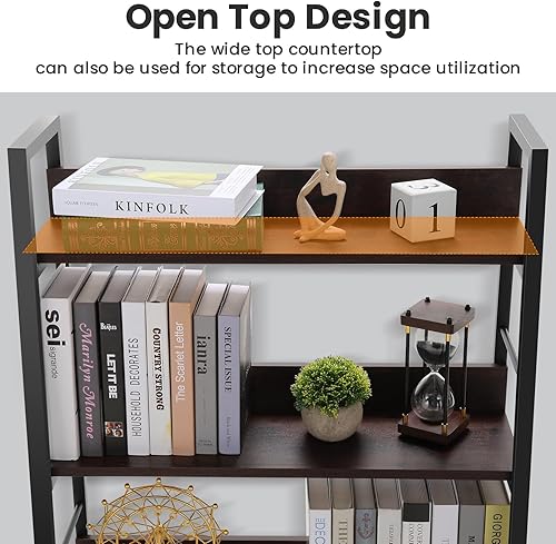 Miniatura 8 de Himimi Estantería de escalera industrial, estantería rústica de 5 niveles, estantería de escalera de metal de madera, soporte de flores para