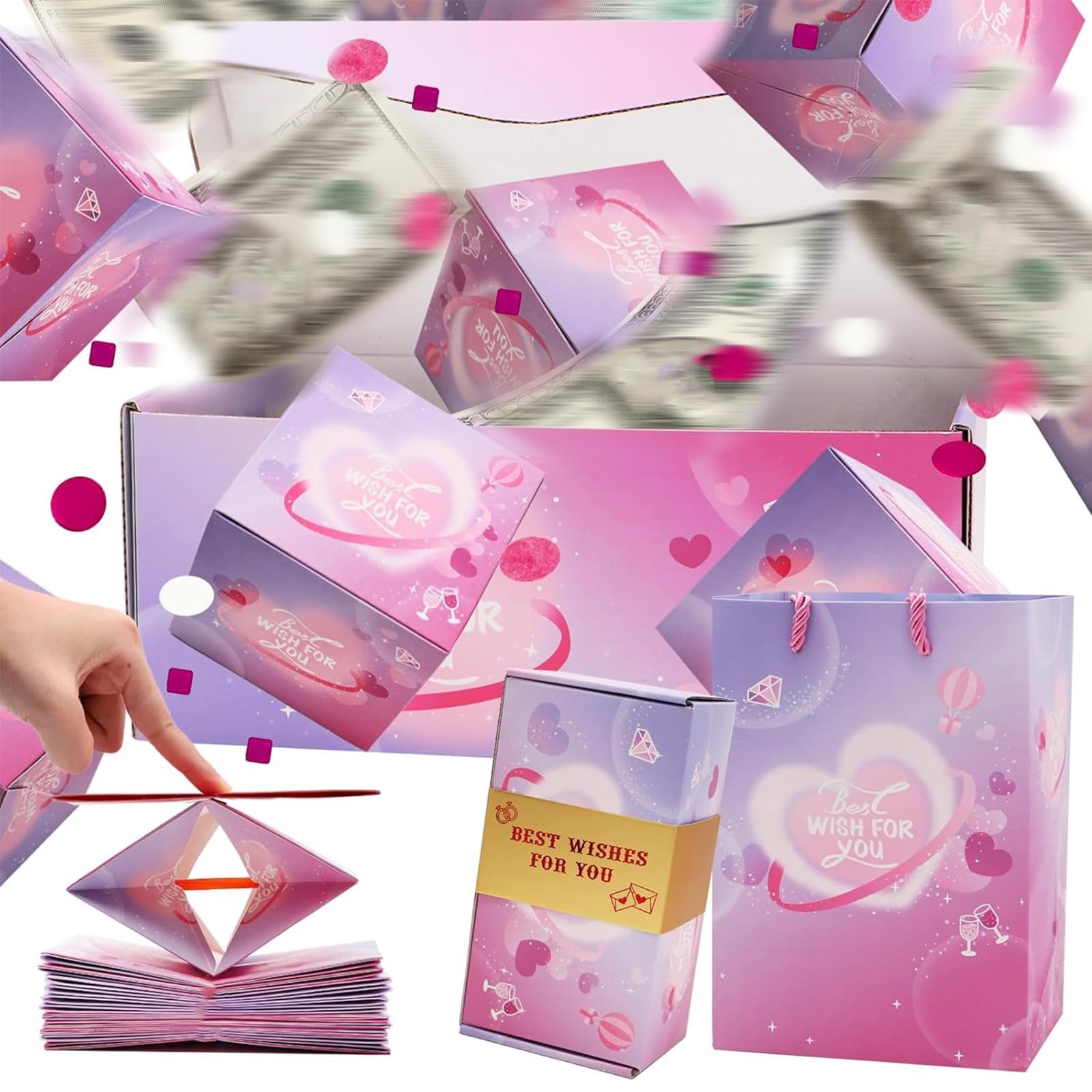 Surprise Gift Box Explosion for Money, Pop-Up Money Gift Box Explosion – Surprise Gift Boxes for Christmas, Birthdays, Anniversaries &amp; Valentine's Day (Purple C, 10 Boxes)