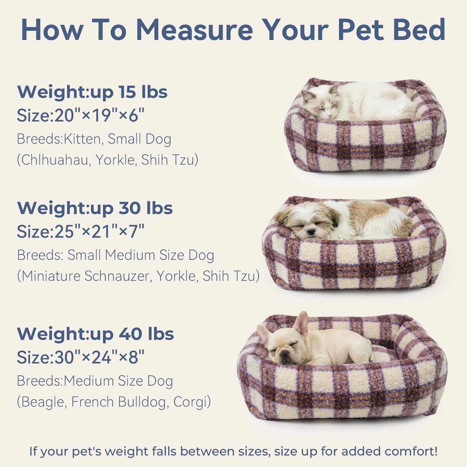 WESTERN HOME WH Dog Bed for Small Medium Dogs, Washable Small Medium Dog Bed, High Back Support Pet Sofa with Sides, Soft Pet Beds with Anti Slip Bottom, 25inch, Purple