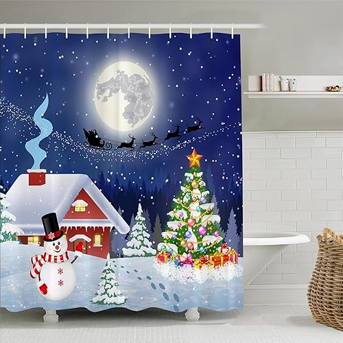 Miniatura 2 de ubnlkto Cortina de ducha roja de Navidad, cortina de baño con copos de nieve brillantes, decoración de baño, tela de poliéster lavable y duradera