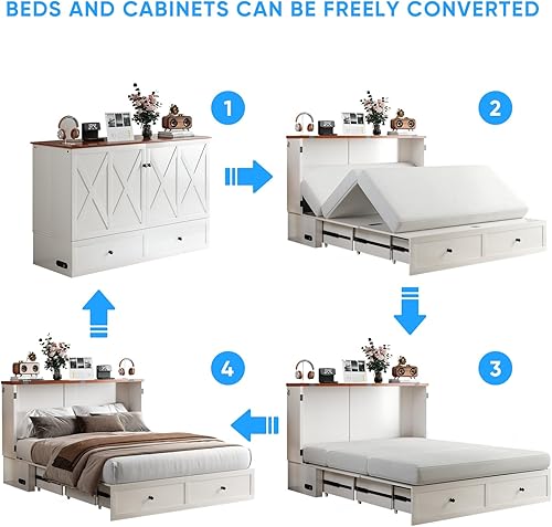 Miniatura 4 de PUREMIND Murphy - Cama Queen con colchón incluido, madera maciza, marco de cama con cajones de almacenamiento, puertos de carga USB, camas de pecho