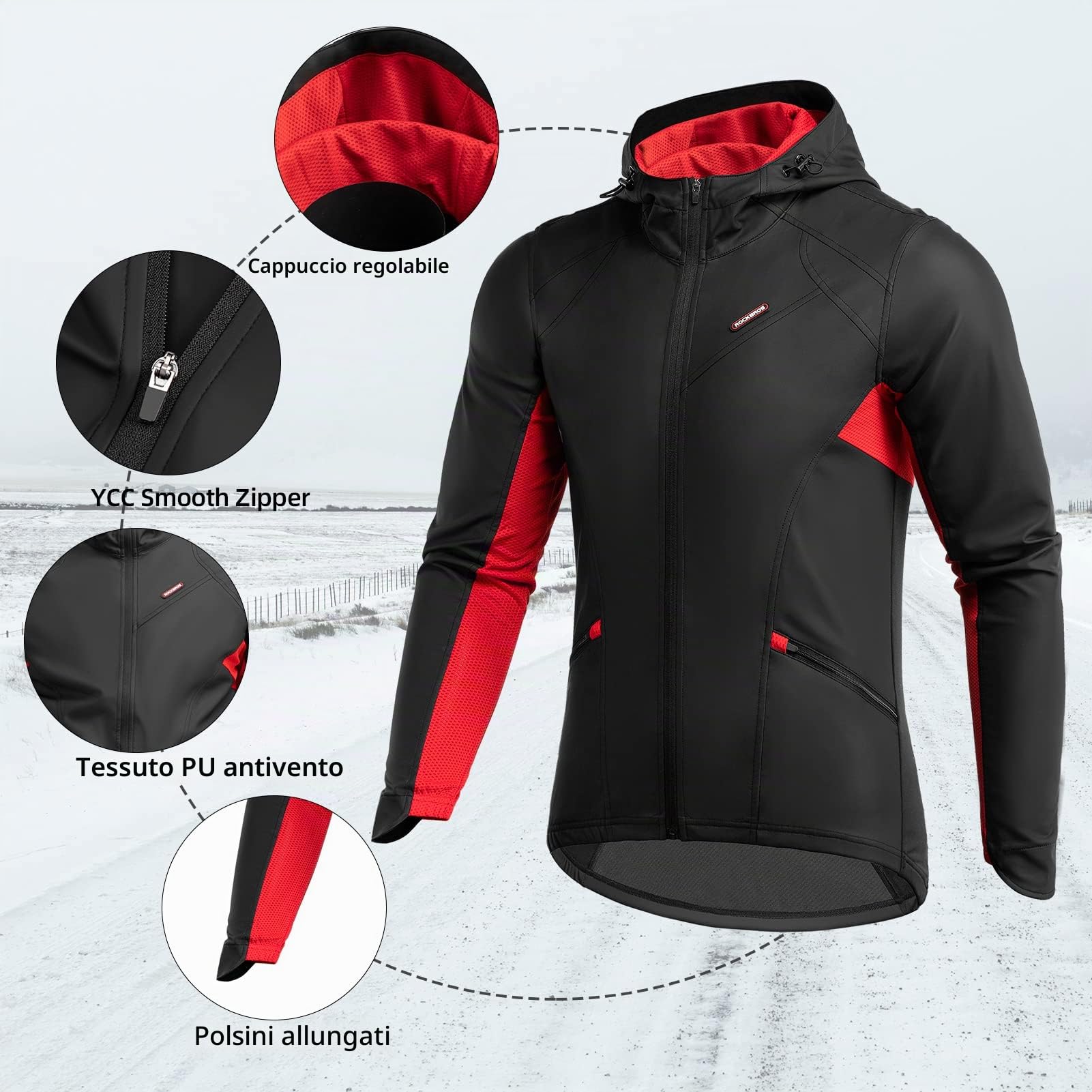 ROCKBROS Giacca Invernale Uomo Sportivo, Giubbotto a Vento Softshell, Giacca Antivento Termico con Cappuccio, per Sport Running Ciclismo Lavoro Escursionismo Trekking, Uomo Donna, M-4XL
