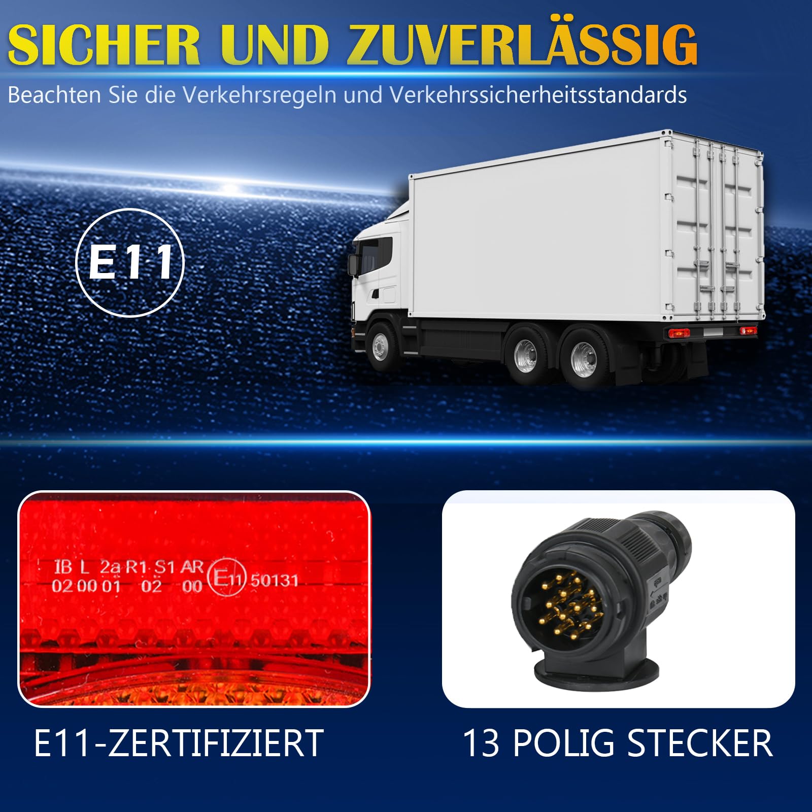 Warmfay Rücklicht Anhänger Beleuchtung, 12V 13 Polig Stecker Anhänger Rücklicht Set mit 6 Funktionen inkl. 5M Kabelsatz, Anhängerbeleuchtung Rücklichter mit E-Geprüfte für Traktor LKW Wohnmobil