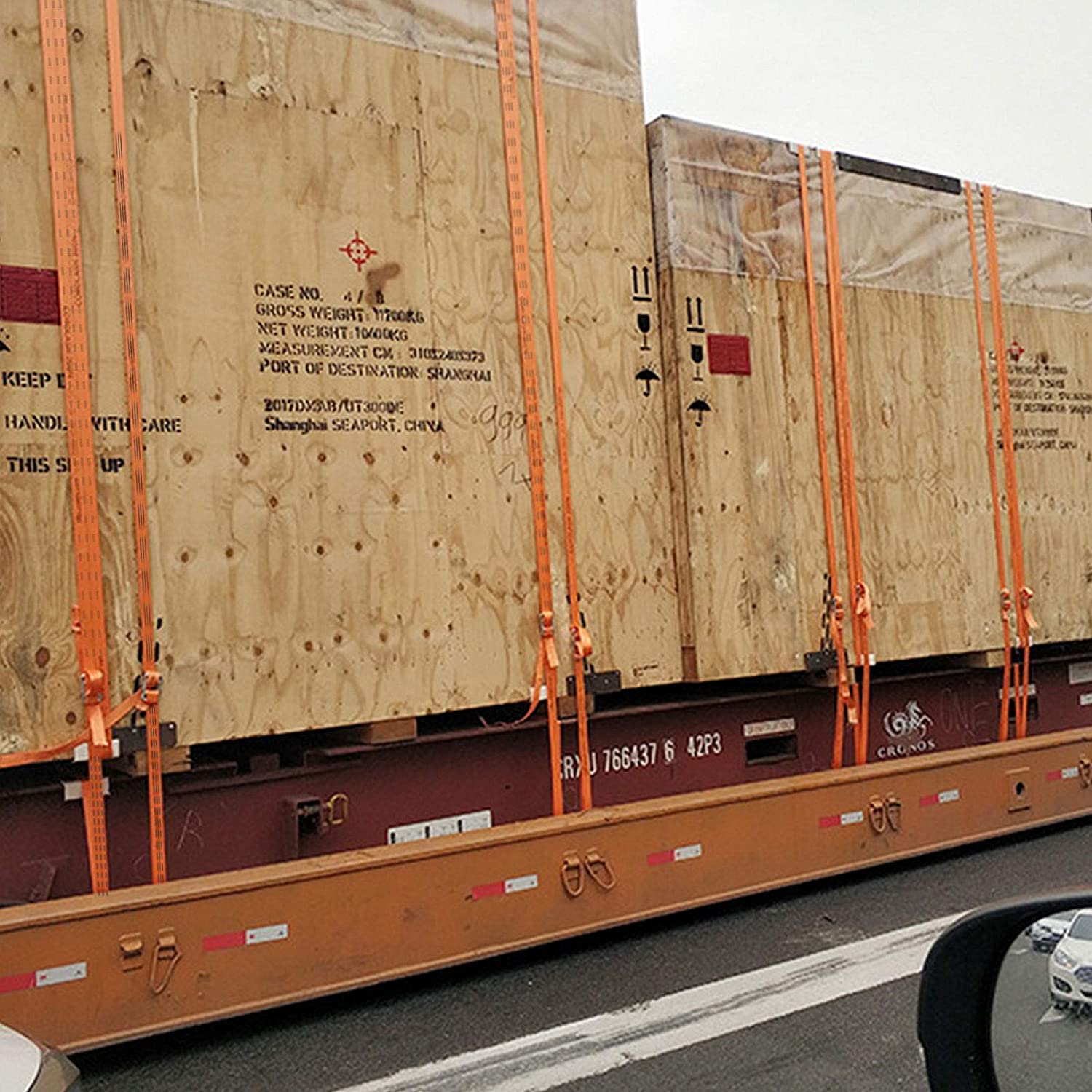 4 Jeux de 3000 KG Sangle d'arrimage à Cliquet, 6M×38MM Sangle a Cliquet avec Crochet en Polyester, Sangles de Serrage avec Tendeur à Cliquet pour Remorque, Moto, Voiture