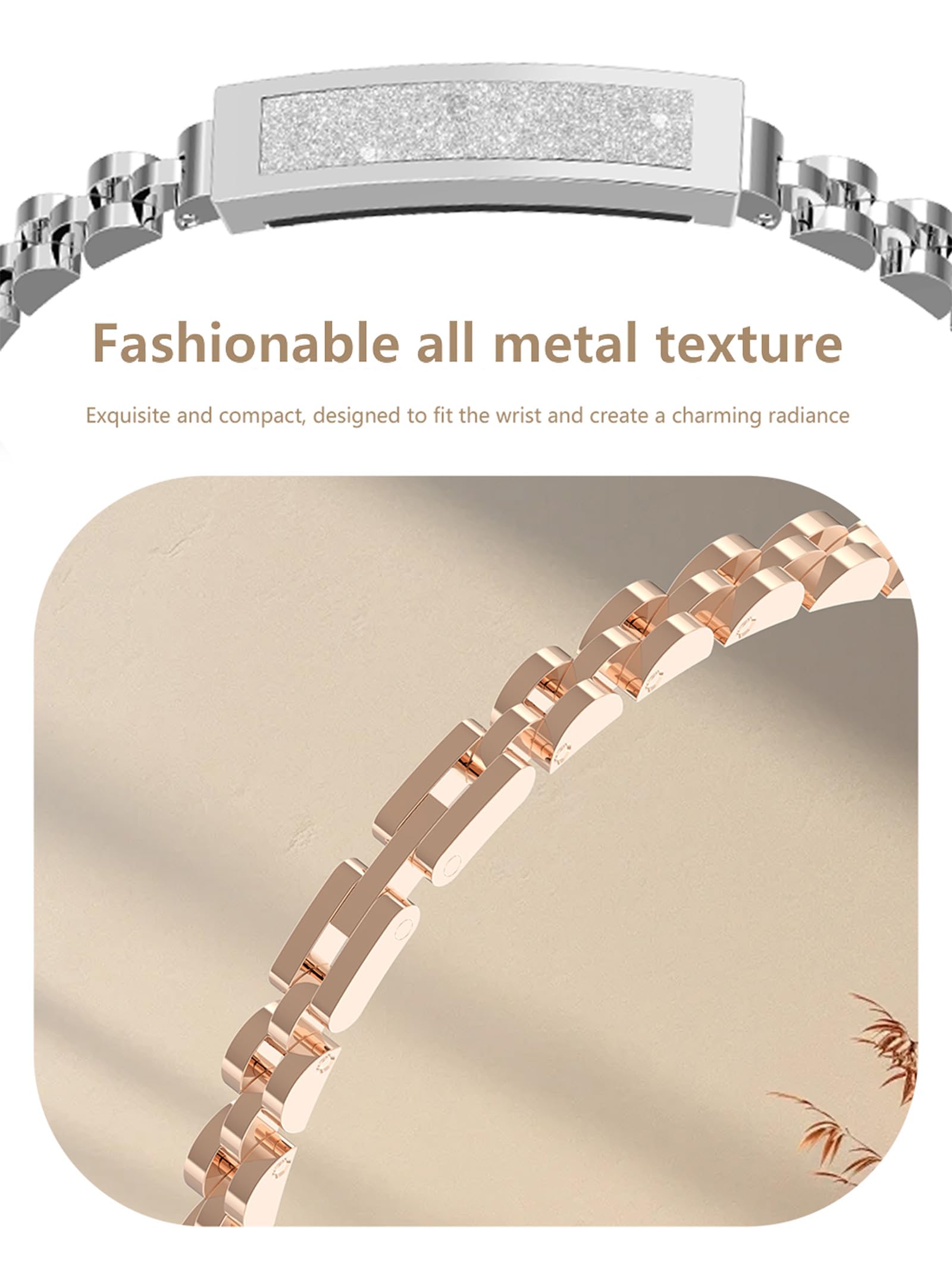 findtime Pulsera inteligente para mujer sin pantalla, podómetro, pulsera para mujer, joyas de oro rosa, plata, estrecha, monitor de frecuencia cardíaca, monitor de sueño, SpO2, pulsera de fitness con