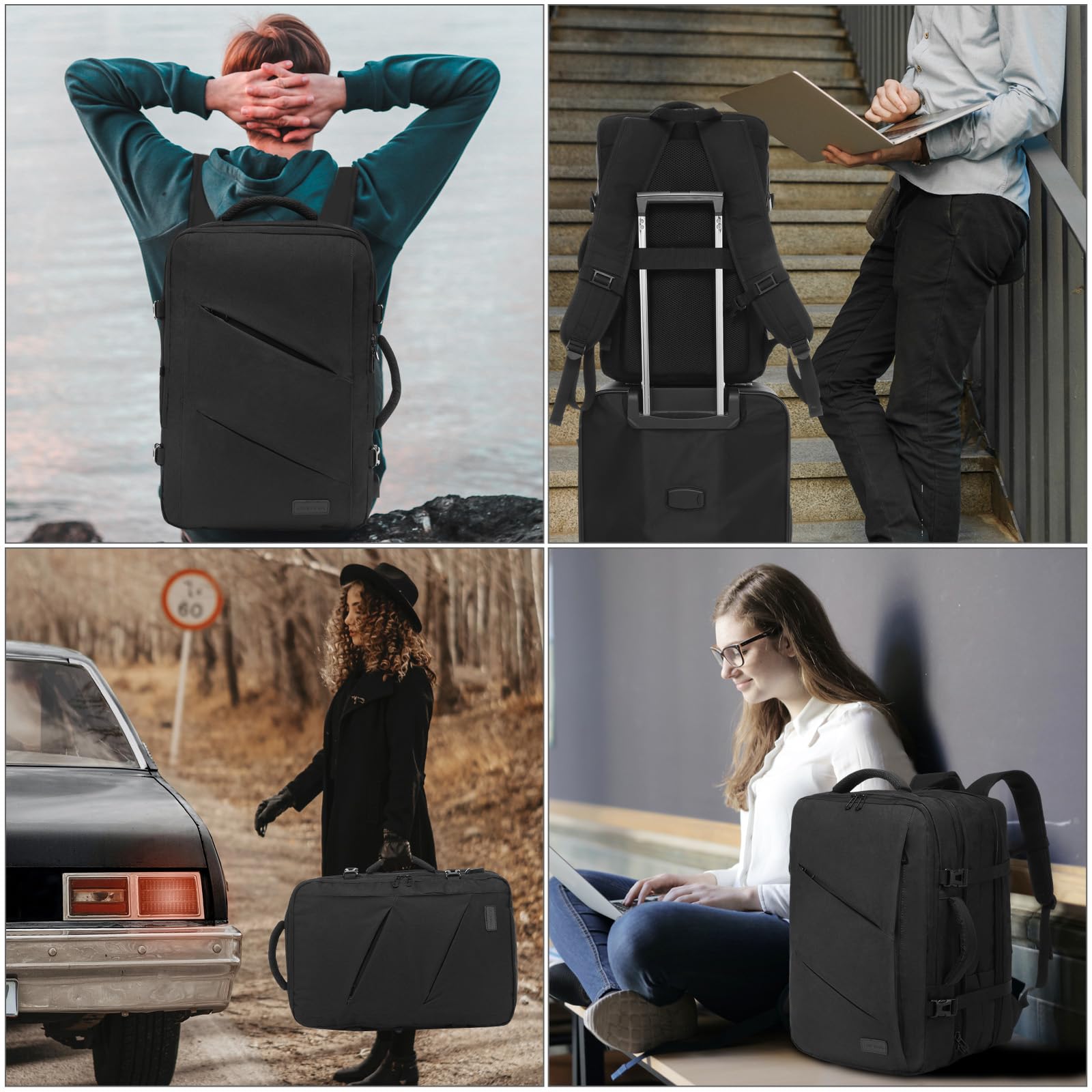 LOVEVOOK Mochila Viaje Cabina Avion Maletas De Viaje Cabina, 50L Equipaje De Mano Mujere Hombre, Mochila Para Portátil 18 Pulgadas, Travel Backpack Cabin Bag para Viagem Trabajo Escuela, Negro