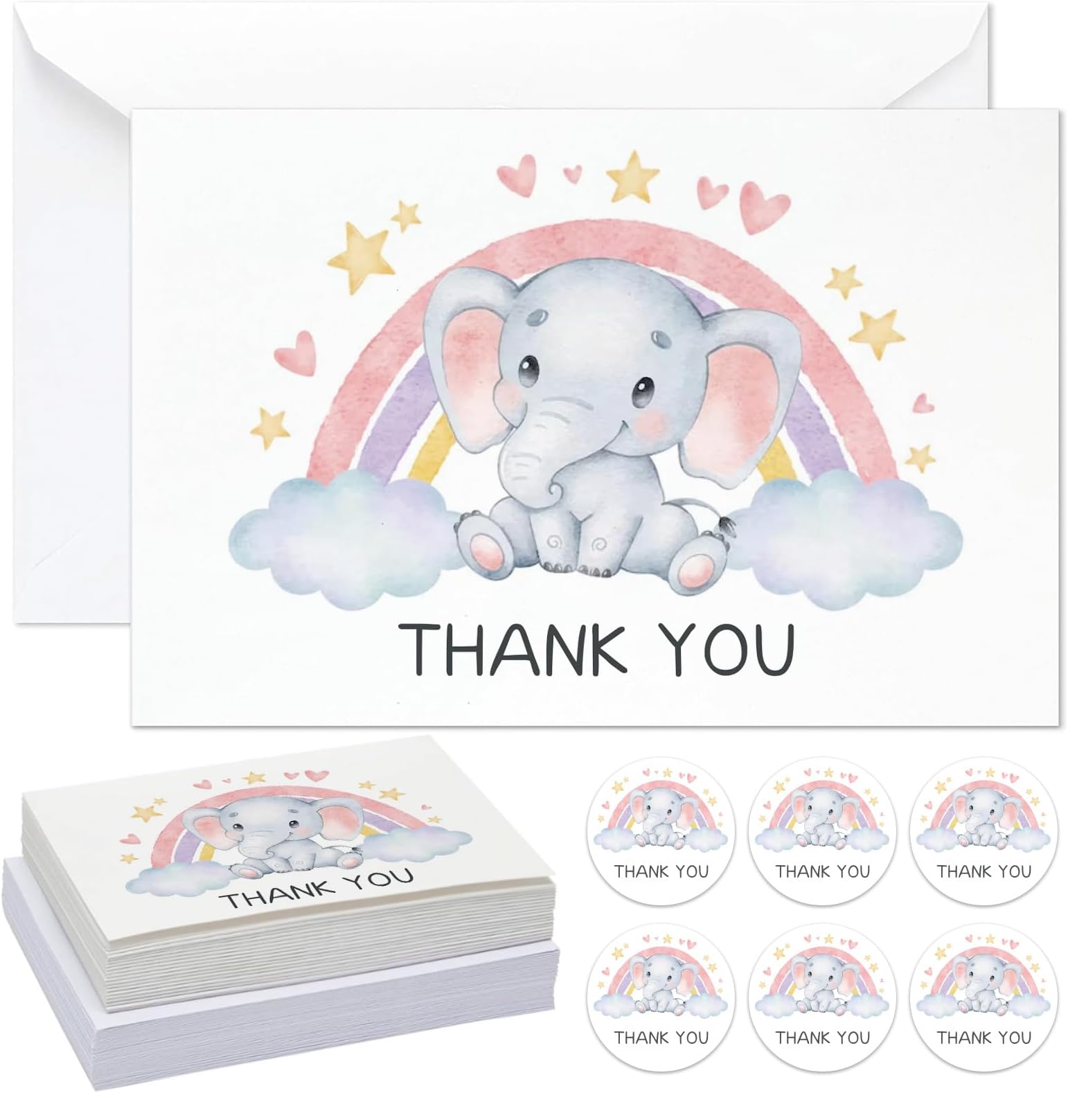 Baby Shower Thank You Cards For Girls. 50 Pack Pink Watercolor