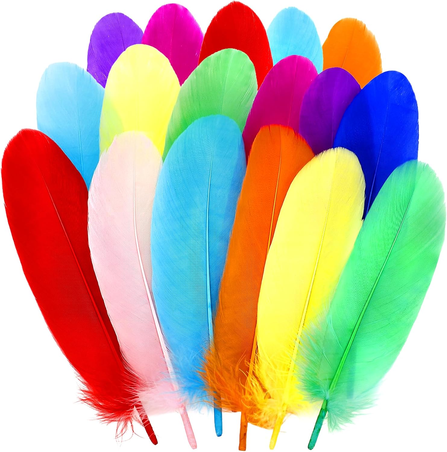 200PCS Colorful Goose Feathers for Crafts 4-7 Inch Natural Feathers Bulk, Small Feather for Crafts DIY Hats Dream Catcher Cosplay Wedding Home Party Halloween Decorations Supplies (Multicolor)
