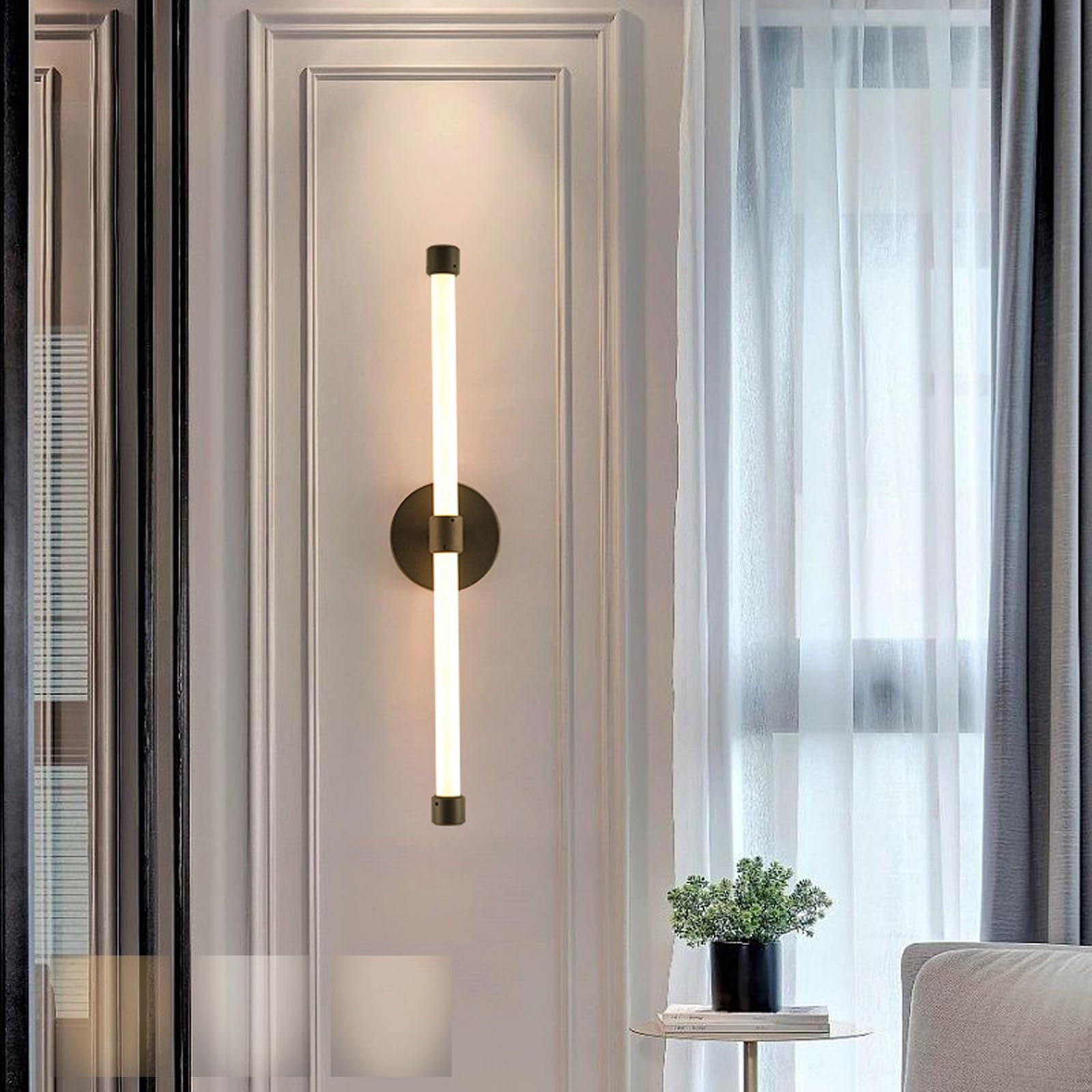 Lámpara de pared LED lineal de 3 temperaturas regulables con acabado negro minimalista para salón 8