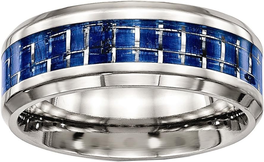 Chisel Stainless Steel Polished Blue/white Carbon Fiber Inlay Ring Size 11