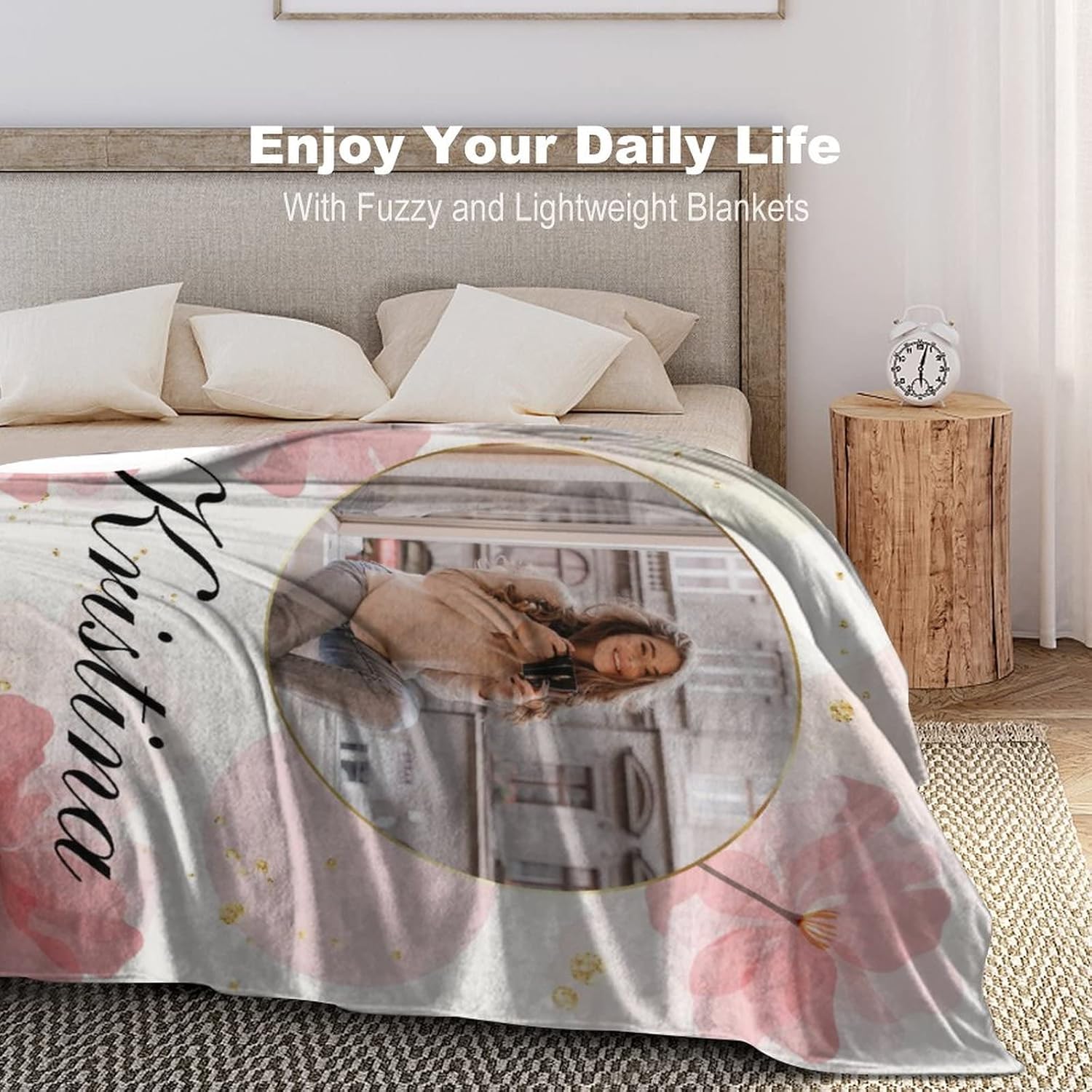 Personalized Baby Blanket for Girls with Name Custom Photo Throw Blanket Customized Name Receiving Swaddle Floral Blanket for Infant Newborn Toddler Kids Personalized Baby Girl Gifts Birthday 40"x50"