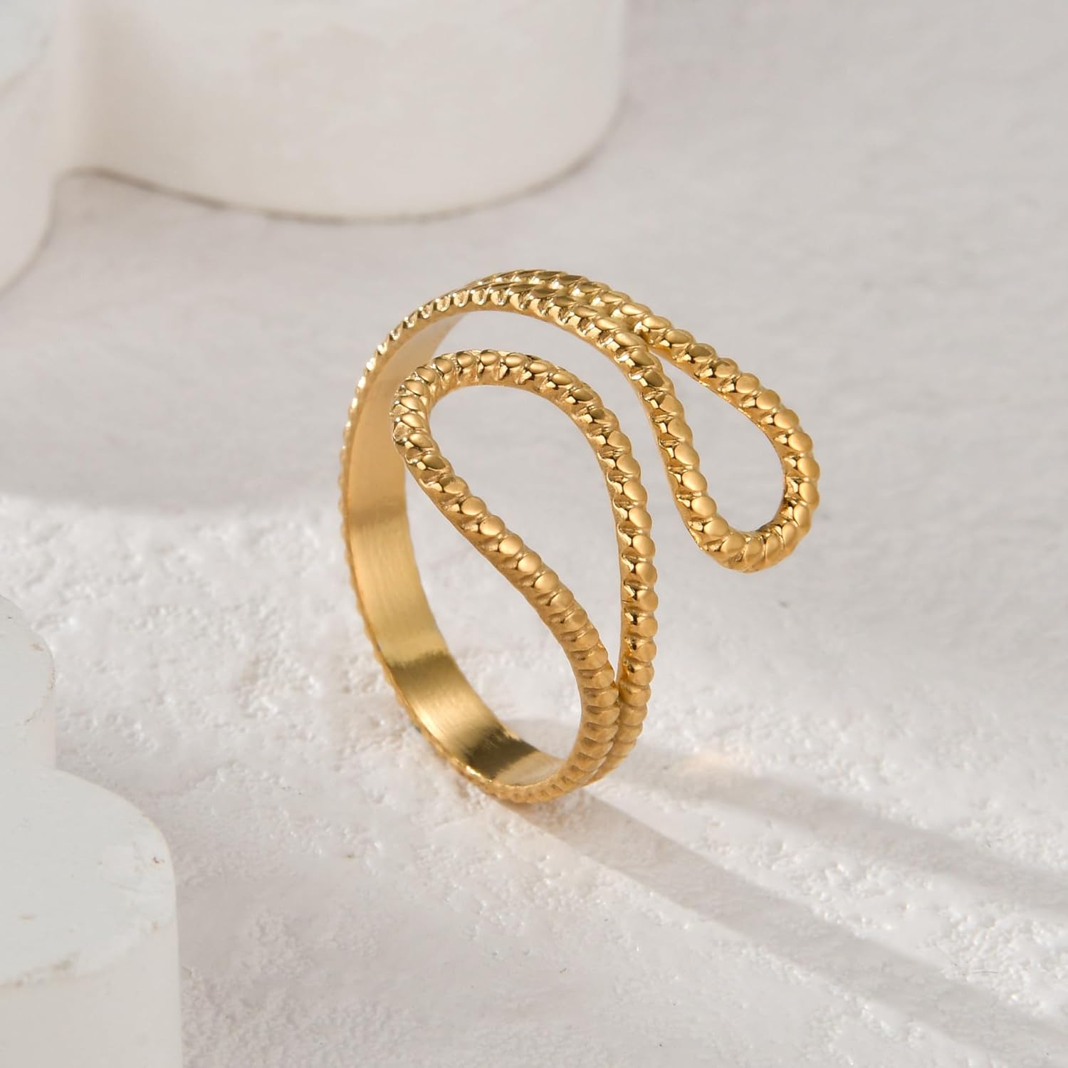 Chunky Gold Dome Open Rings for Women, Statement Vintage 14k Gold Plated Adjustable Twisted Round Warp Finger Rings Fashion Prom Jewelry Gift - Image 6