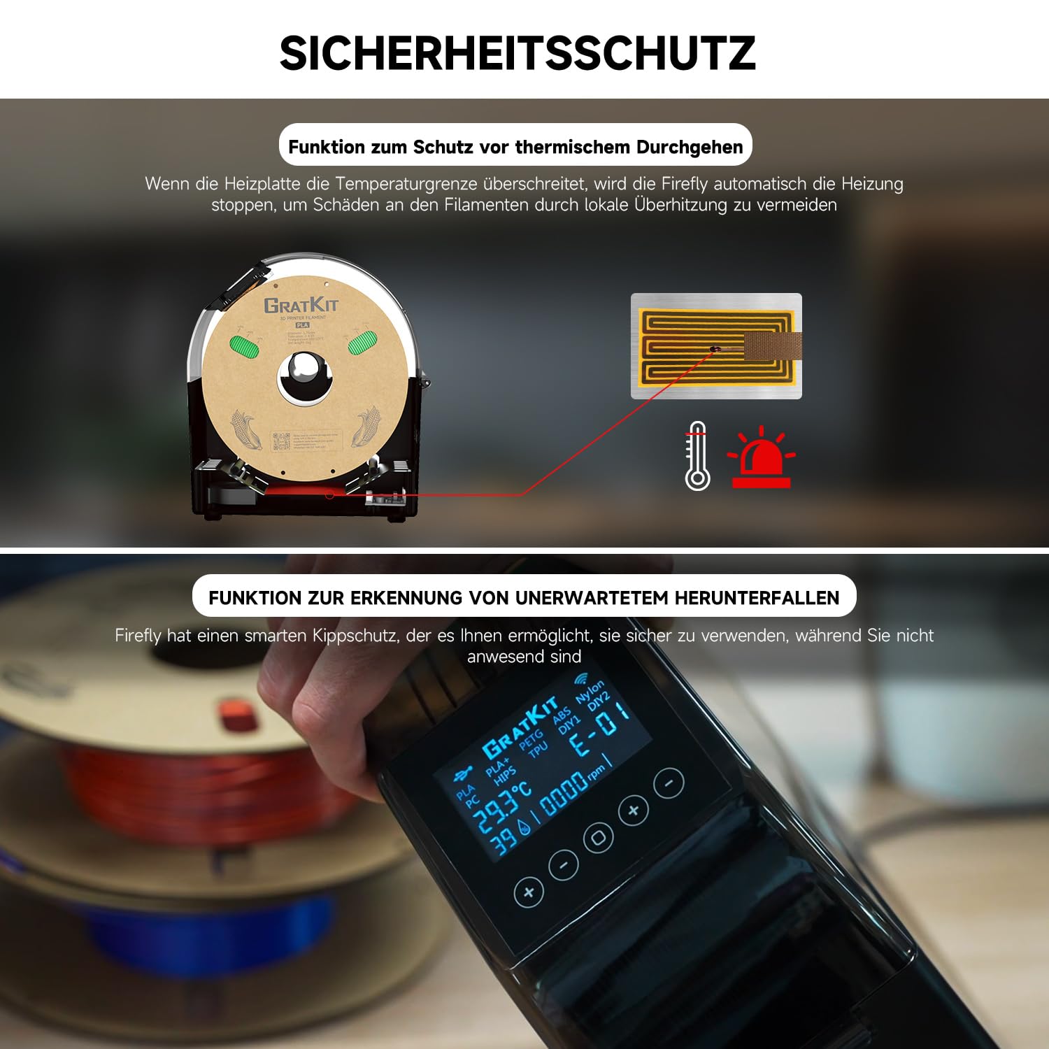 GratKit Filament Trockner Firefly V2.0, 3D Drucker Filament Dryer, Smartlife APP Gesteuerter, Lüfter für effektives Trocknen eingebaut, Trockenbox für PLA, PETG, ABS, Nylon, TPU, PC, Schwarz