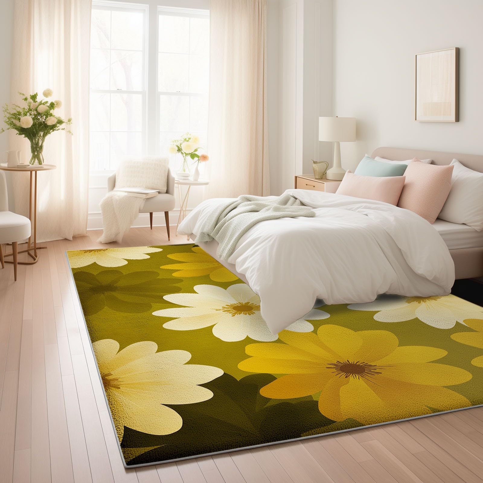 Générique Dywan do salonu 180 x 240 cm styl retro miękki antypoślizgowy dywan do sypialni, biegacz zmywalny wiejskie kwiaty rośliny, mata podłogowa do biura, łazienki, jadalni, pokoju zabaw