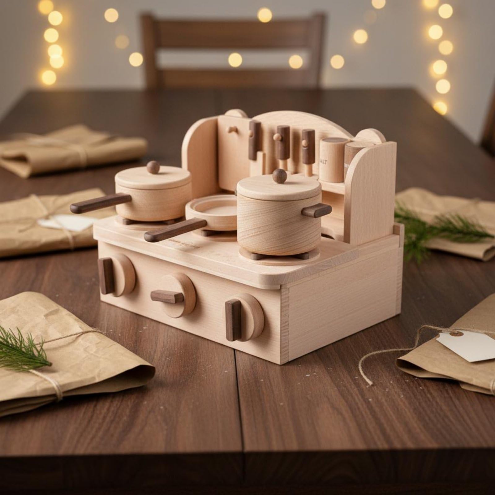 Cucina Giocattolo in Legno per Bambini Cucina Finta Mini Cucina Piano Cottura Pentole Utensili Barattoli Spezie Aspetto Classico in Legno Adatta per Gioco Creativo Casa Centro Infanzia Regali