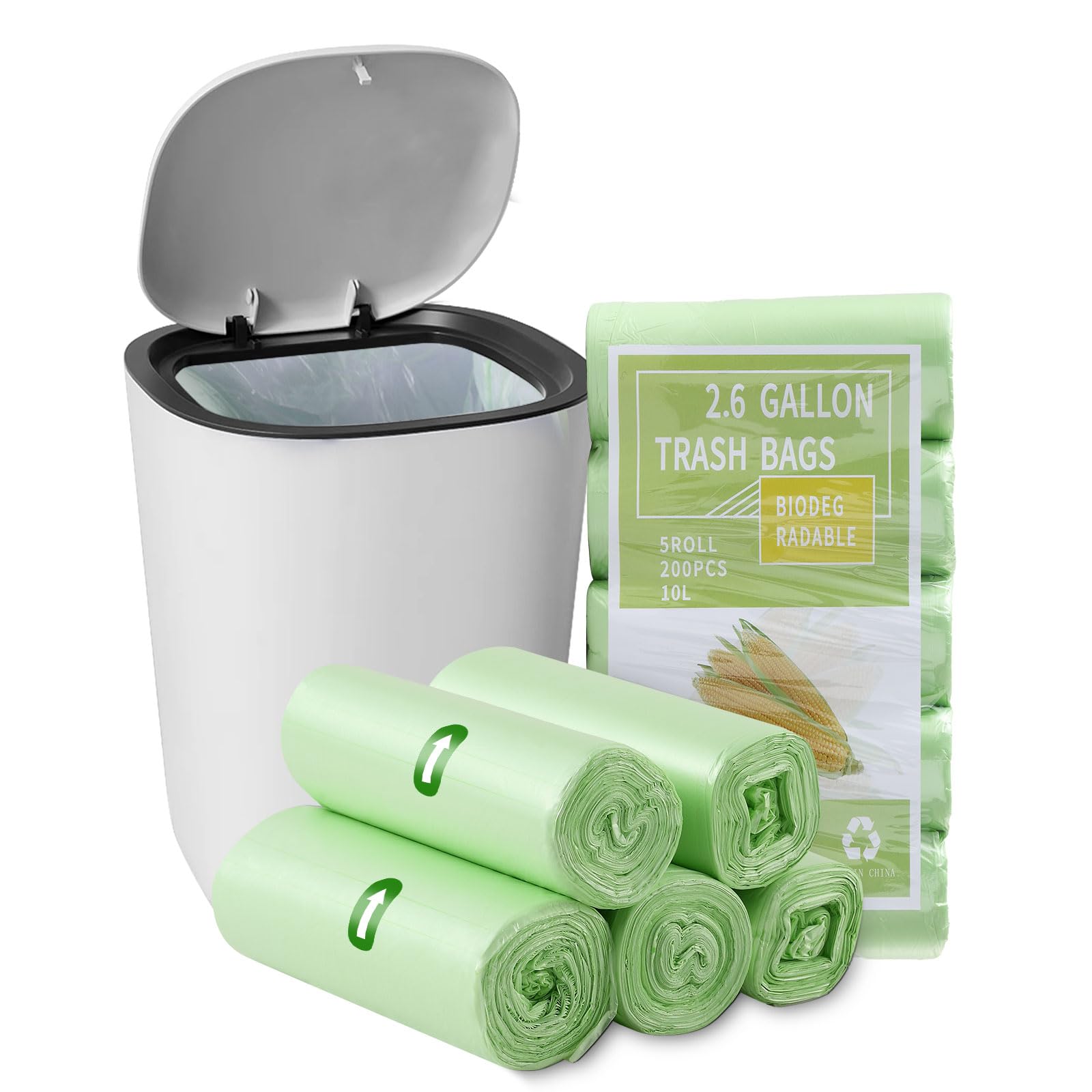 200 Bolsas Basura Orgánicas,Bolsa basura reciclables,Bolsas Basura 10l,Bolsas de Basura de Cocina,Bolsa de basura de Bañoy sala de estar,Bolsas compostables de jardin(45x50 cm,Verde)