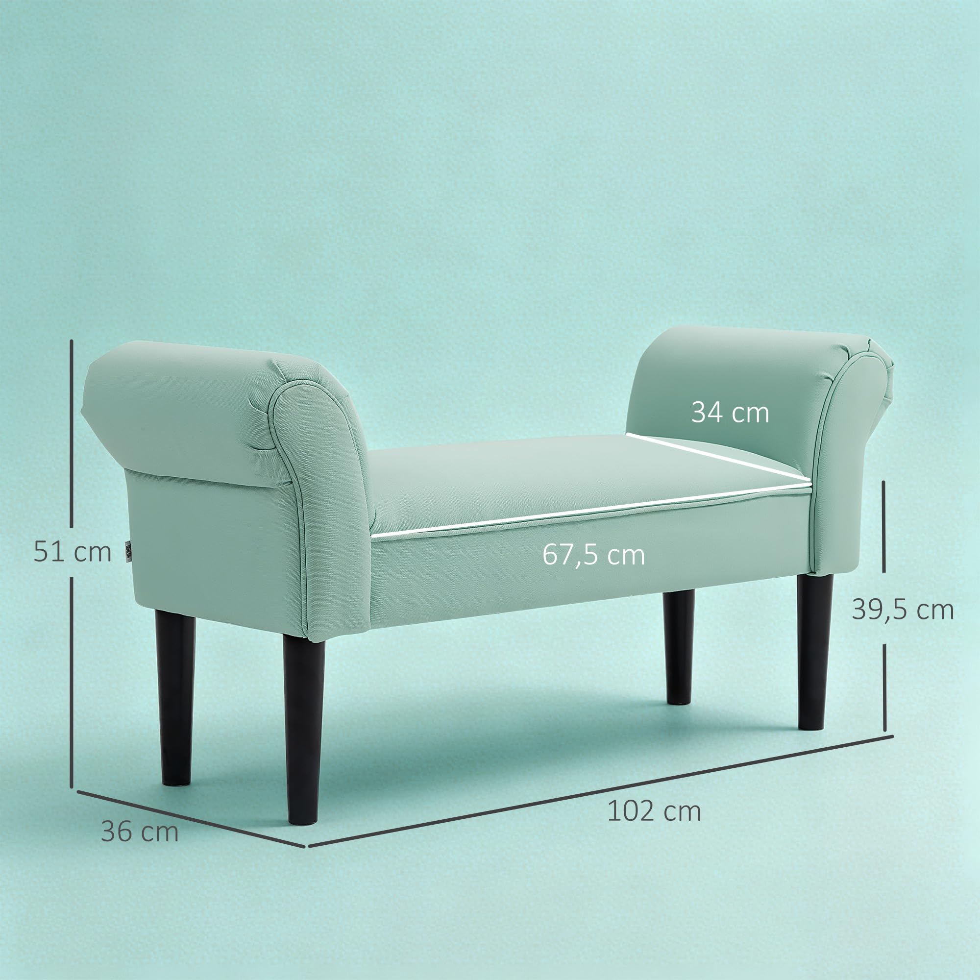 HOMCOM Ławka tapicerowana z materiału żaglowego, podłokietnik, ławka do przedpokoju z drewnianą ramą, ławka na buty do sypialni, salonu, korytarza, 102 x 36 x 51 cm, szaro-biała
