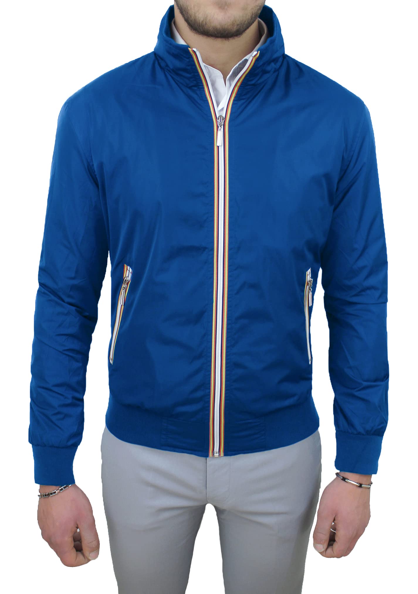 Evoga Giubbotto Giacca Uomo Codice Articolo 392115 Primavera Estate Slim Fit Tecnico Impermeabile Cerniera Manica Lunga Tasche Laterali con Zip Foderato Interno