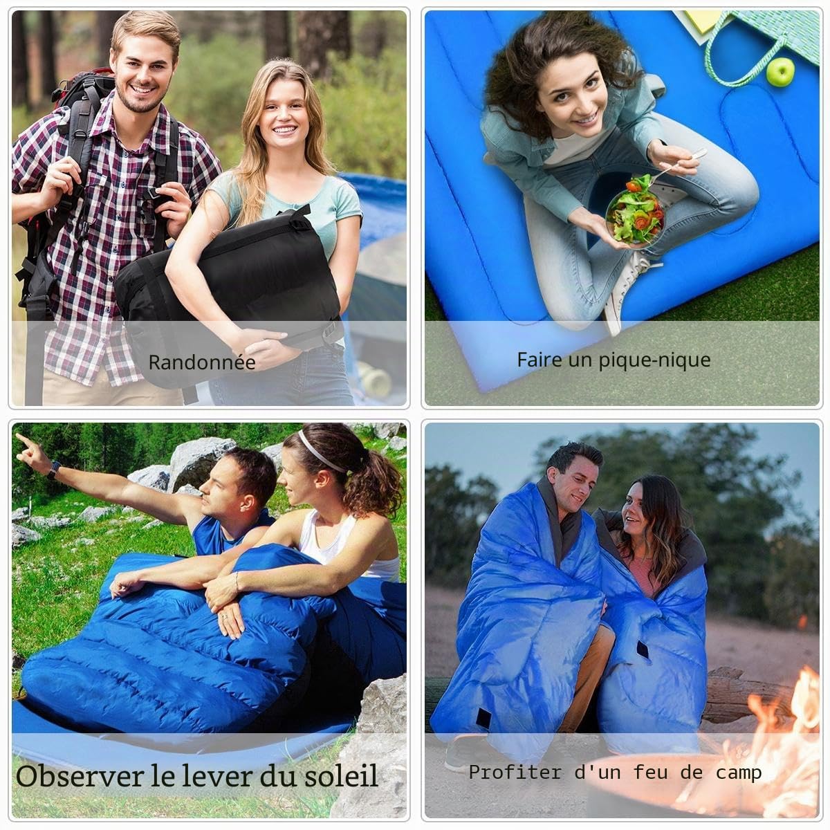 SOARS Sac de couchage double pour 2 personnes, avec 2 oreillers et sac de transport, imperméable, pour adulte, pour camping, randonnée, voyage