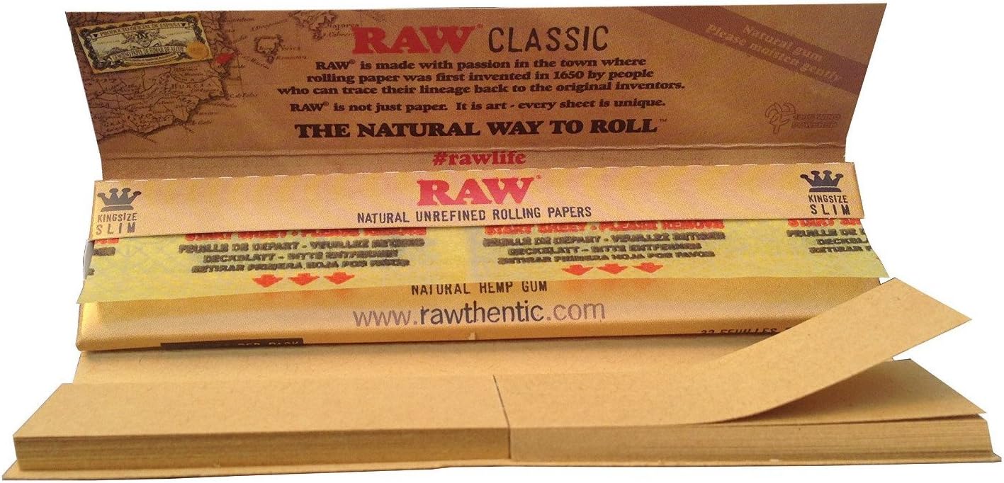 Raw Classic Connoisseur King Size Slim with Tips Rolling Paper Full Box of 24 Packs