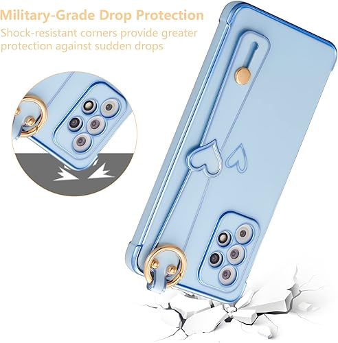 Miniatura 4 de ZTOFERA Funda para Samsung Galaxy A53 5G con correa para la muñeca, bonito borde chapado de lujo, patrón de corazones de amor para niñas y mujeres,