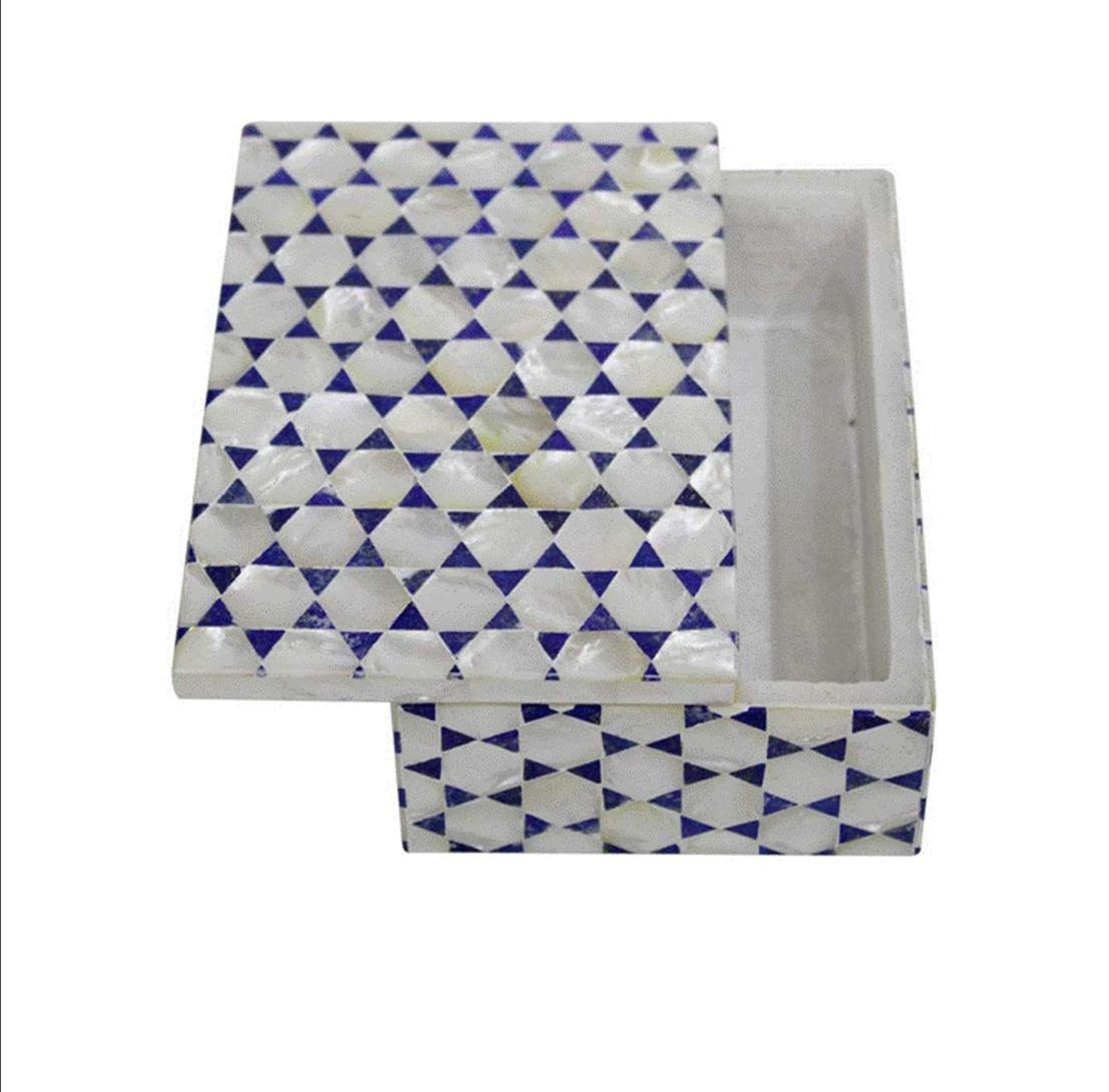 Schmuckkästchen, rechteckig, mit Lapislazuli-Steinüberzug, 12,7 x 8,9 cm, weißer Marmor, luxuriöse Optik