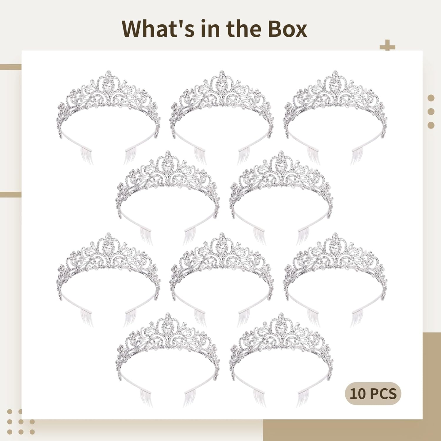 10 Pcs Crystal Tiara and Crowns for Women, Silver Rhinestone Crowns, Princess Headbands, Bride Tiaras for Wedding, Birthday, Parties