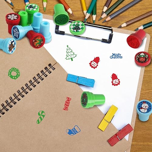 Miniatura 6 de 30 sellos de Navidad, varios colores autotintados de Navidad con 30 estilos, mini sellos de vacaciones de plástico para niños, juguetes, regalos de