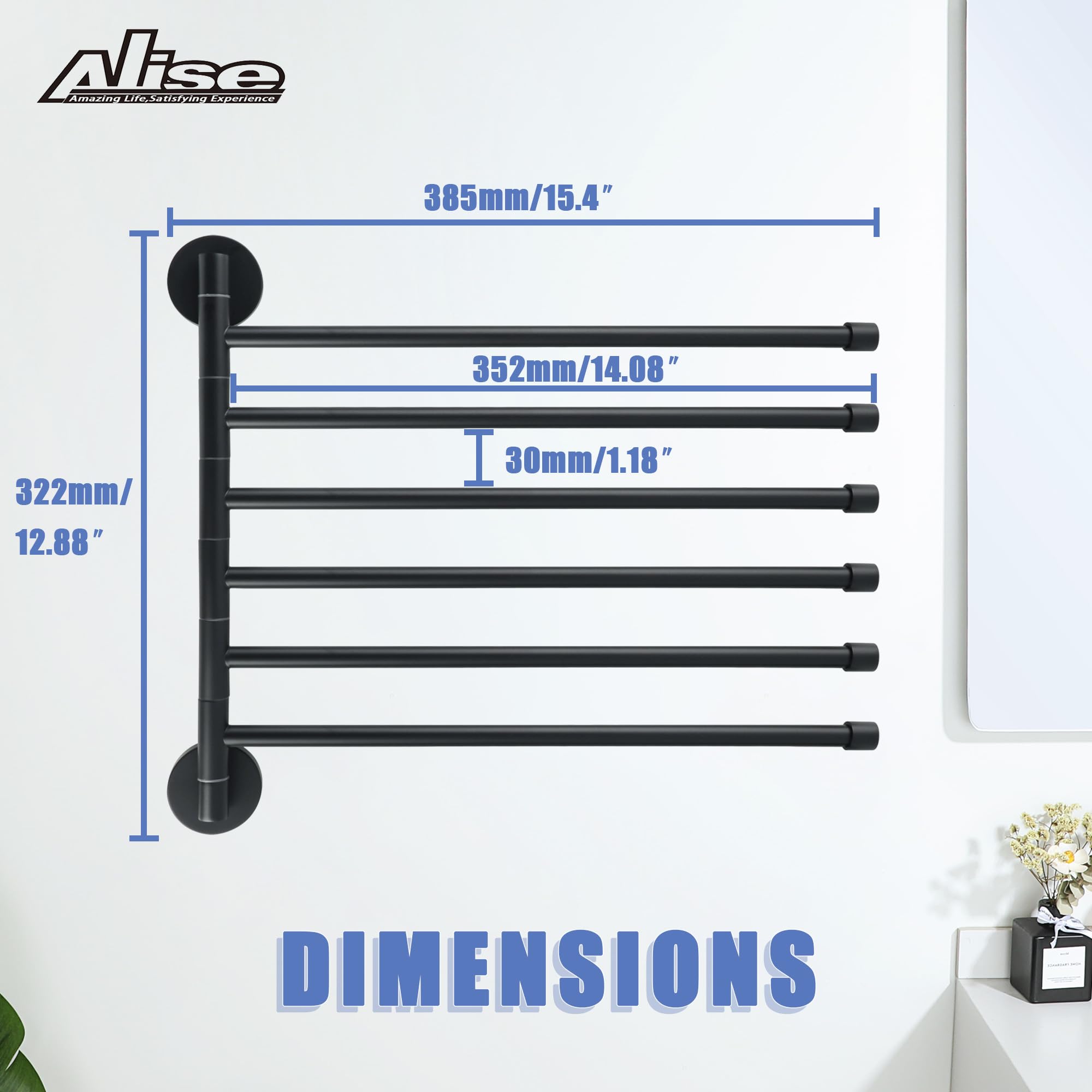 Toallero giratorio, plegable de 6 brazos, toallero de mano para baño, estantes de secado de montaje en pared para lavandería, soporte de toalla oscilante de acero inoxidable SUS304 para 6