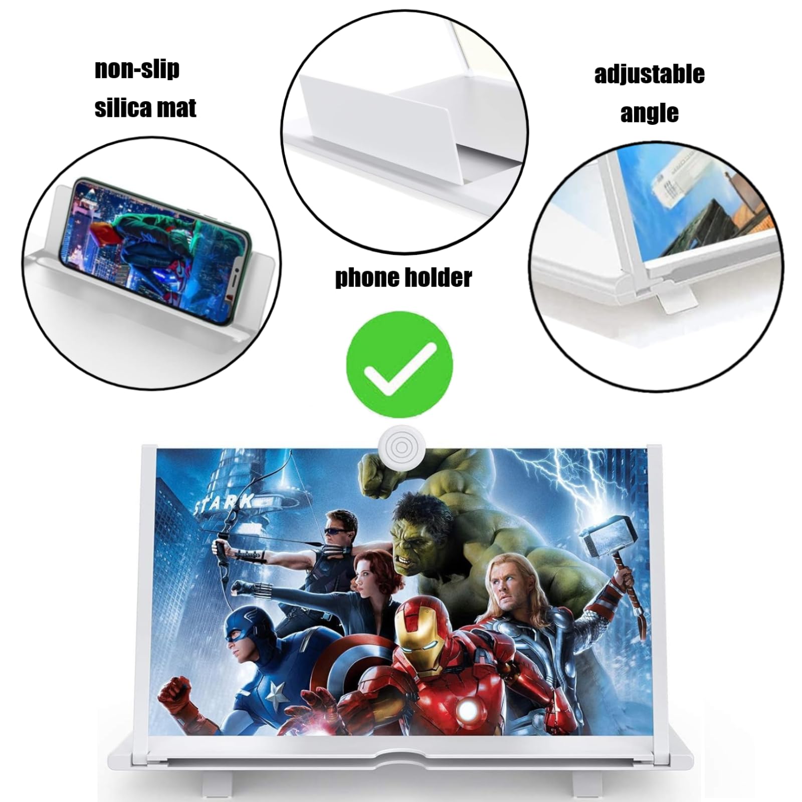 Lente Ingrandimento Schermo Smartphone Da 16 Pollici - Amplificatore HD Pieghevole Per Film E Video, Effetto Cinematografico (Nero)