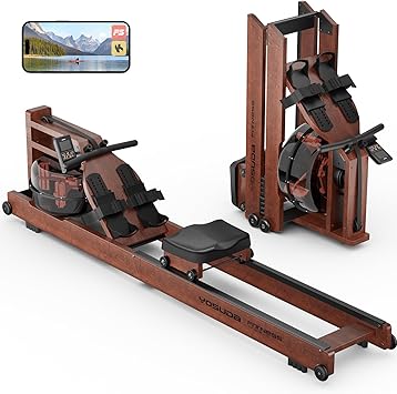 YOSUDA Water Rowing Machines for Home Use - Wooden Foldable Immersive Water Rower Machine 400LBS Weight Capacity with Dedicated Monitor & Bluetooth APP, Large Tank, Comfortable Seat