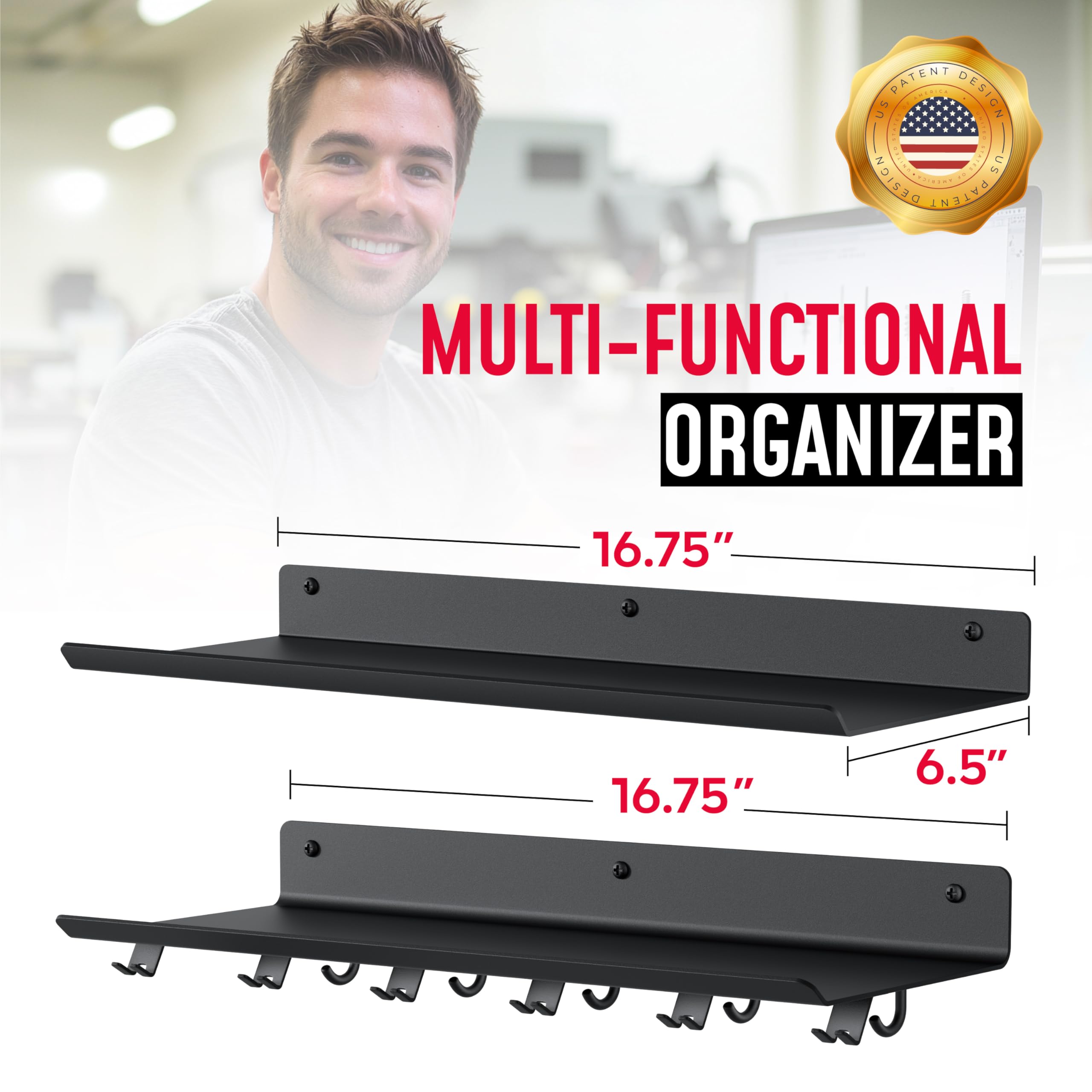Estante flotante de 2 niveles compatible con accesorios tonales, estante de almacenamiento de gimnasio en casa, organizador de montaje en pared para gimnasio, soporte de metal para 6