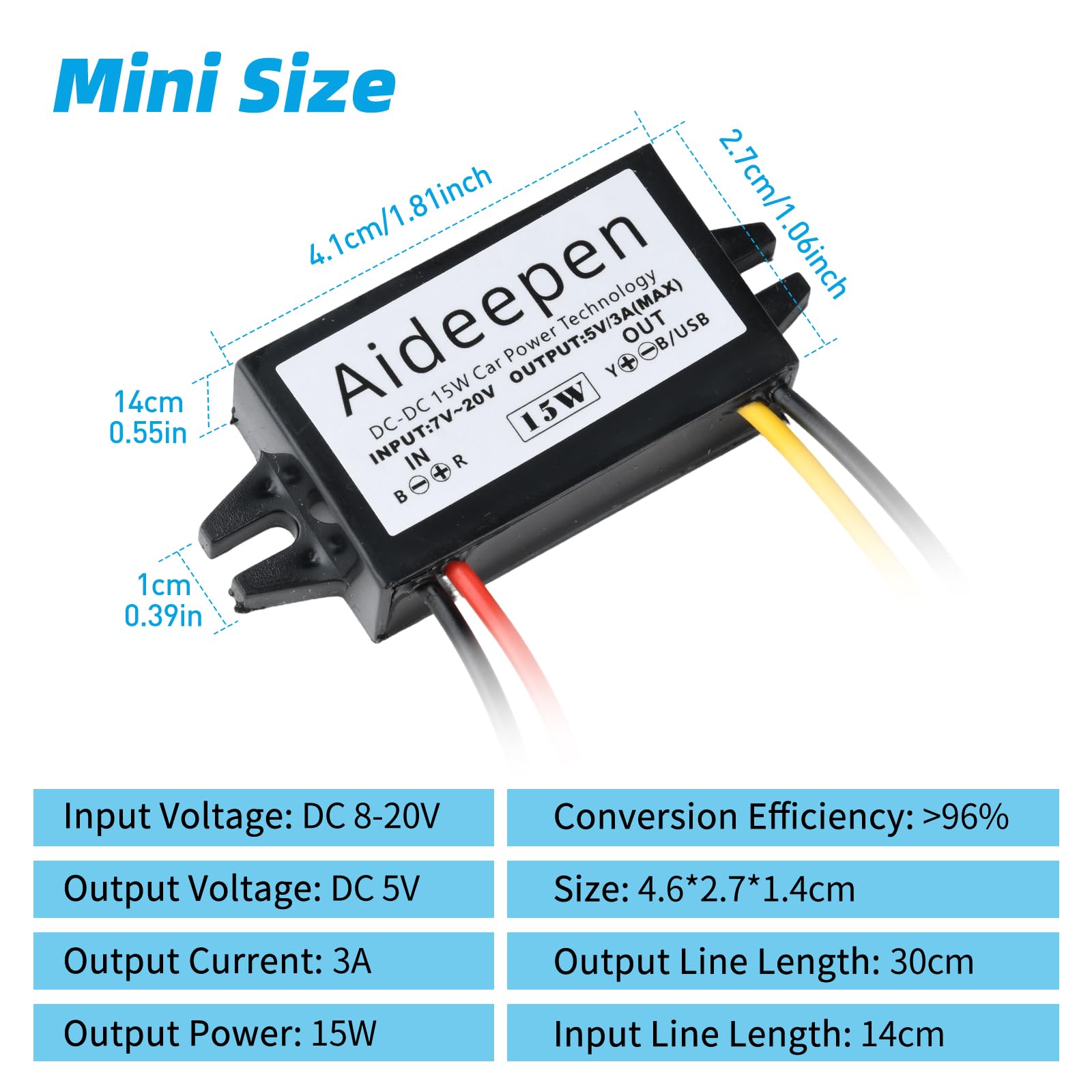 Aideepen Convertitore di Tensione DC-DC da 12V a 5V 3A 15W, Regolatore di Tensione, Convertitore Buck con Due Porte USB (Porte di Linea)