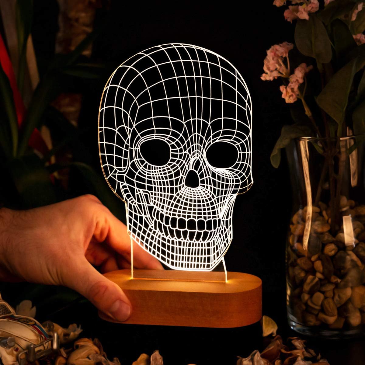 Hediye Sepeti 3D Night Light Gift, Premium Skull Shaped 3D Illusion Night Lamp Gifts, Halloween Room Decor, Acrylic Desk Lamp Gift for Friend (8.5" x 5.5" x 1.25") [Energy Class B]