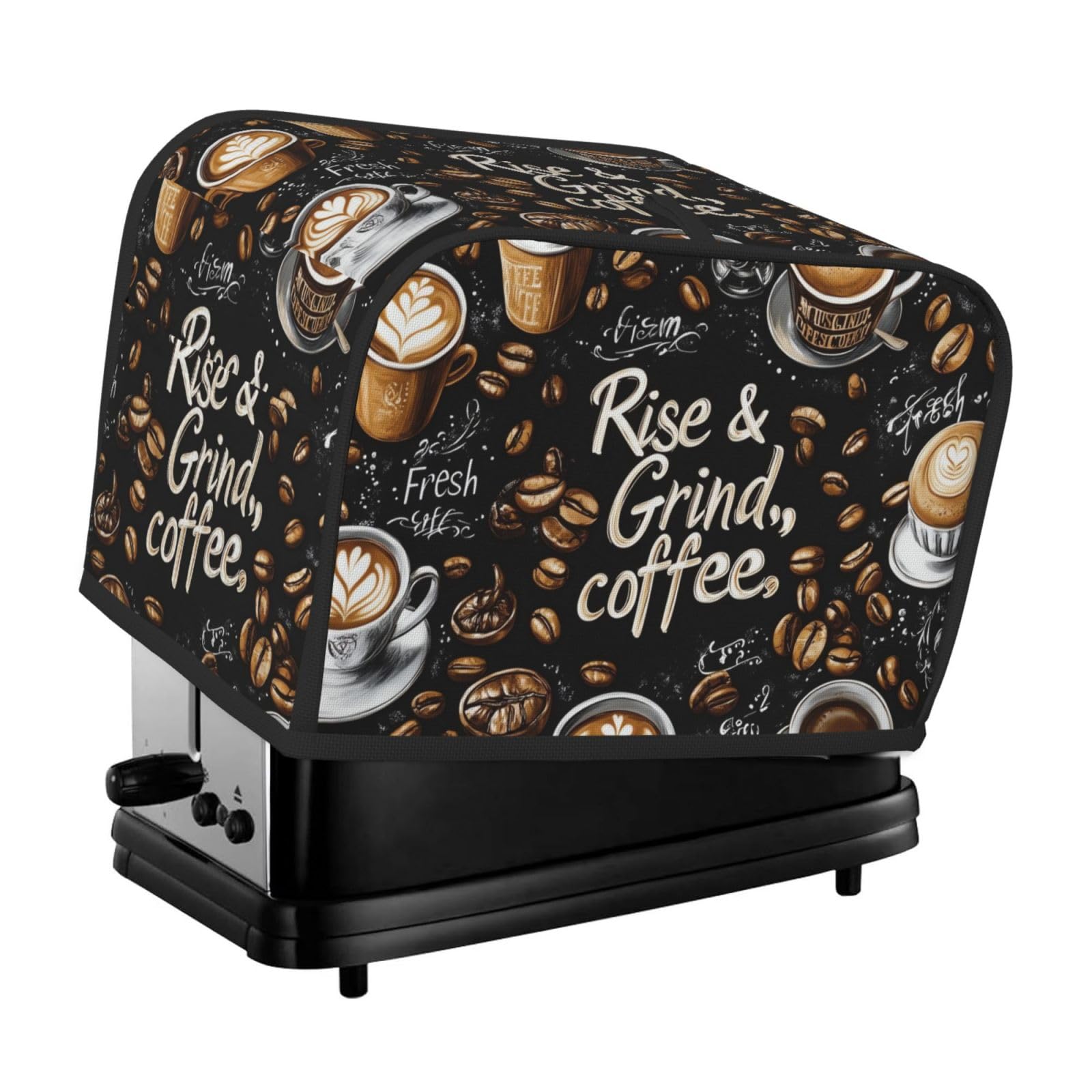 Coffee Theme Toaster Cover 2 Slice, Cute Country Bread Machine Cover, Washable Toaster Kitchen Small Appliance Cover Stain Resistant,with Top Handle