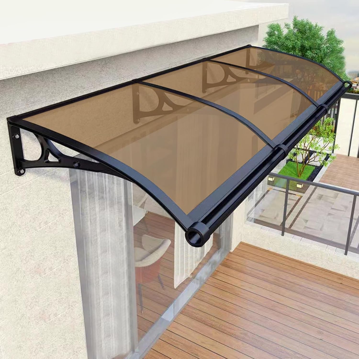 Awning for patio Door Entrance, Exterior Window Awnings Polycarbonate Cover Aluminum Brackets sun shades outdoor patio Drainage UV Rain Snow Proof Canopy(Size:100x120cm/39.4x47.2in,Color:Tan Color)