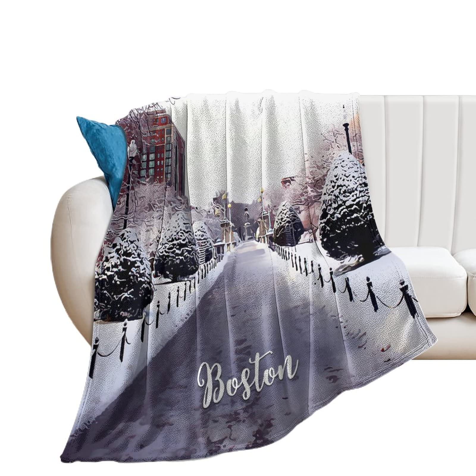 Idée cadeau plaid Boston jeté de lit chaud motif paysage urbain
