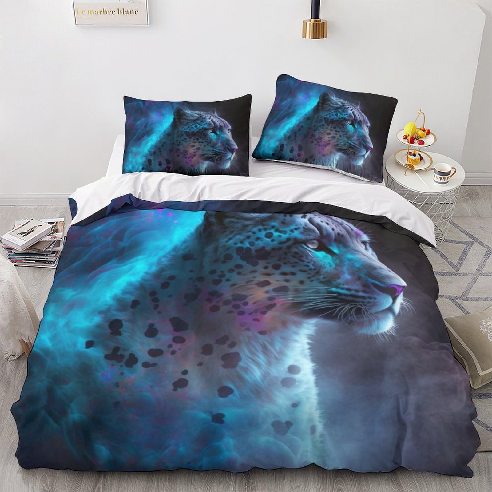 Housse de couette léopard anti-glissement avec zip pour lit double 220x240