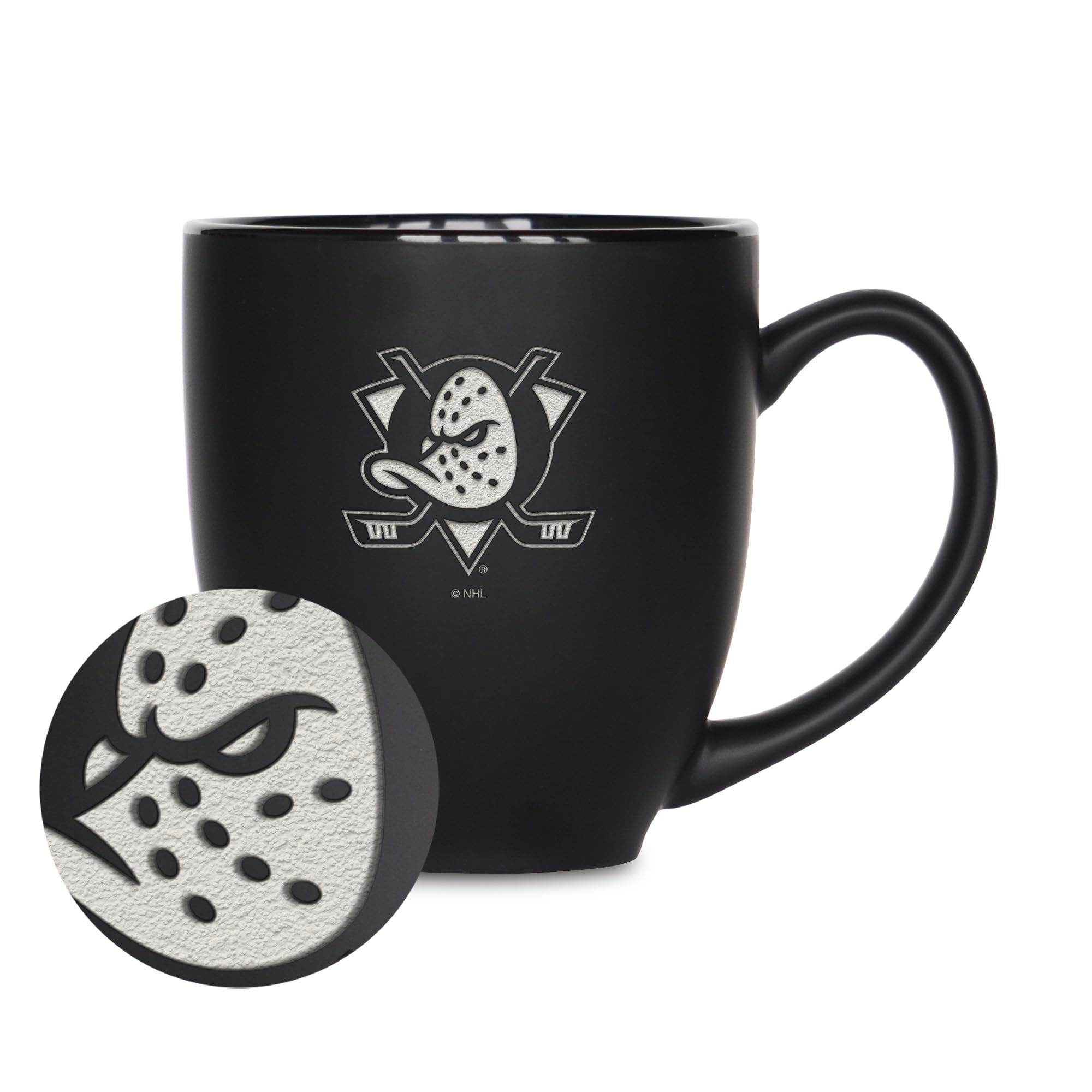 Rico Industries NHL Hockey New Jersey Devils 15oz Laser Engraved Matte Black Ceramic Bistro Mug - For Hot or Cold Drinks