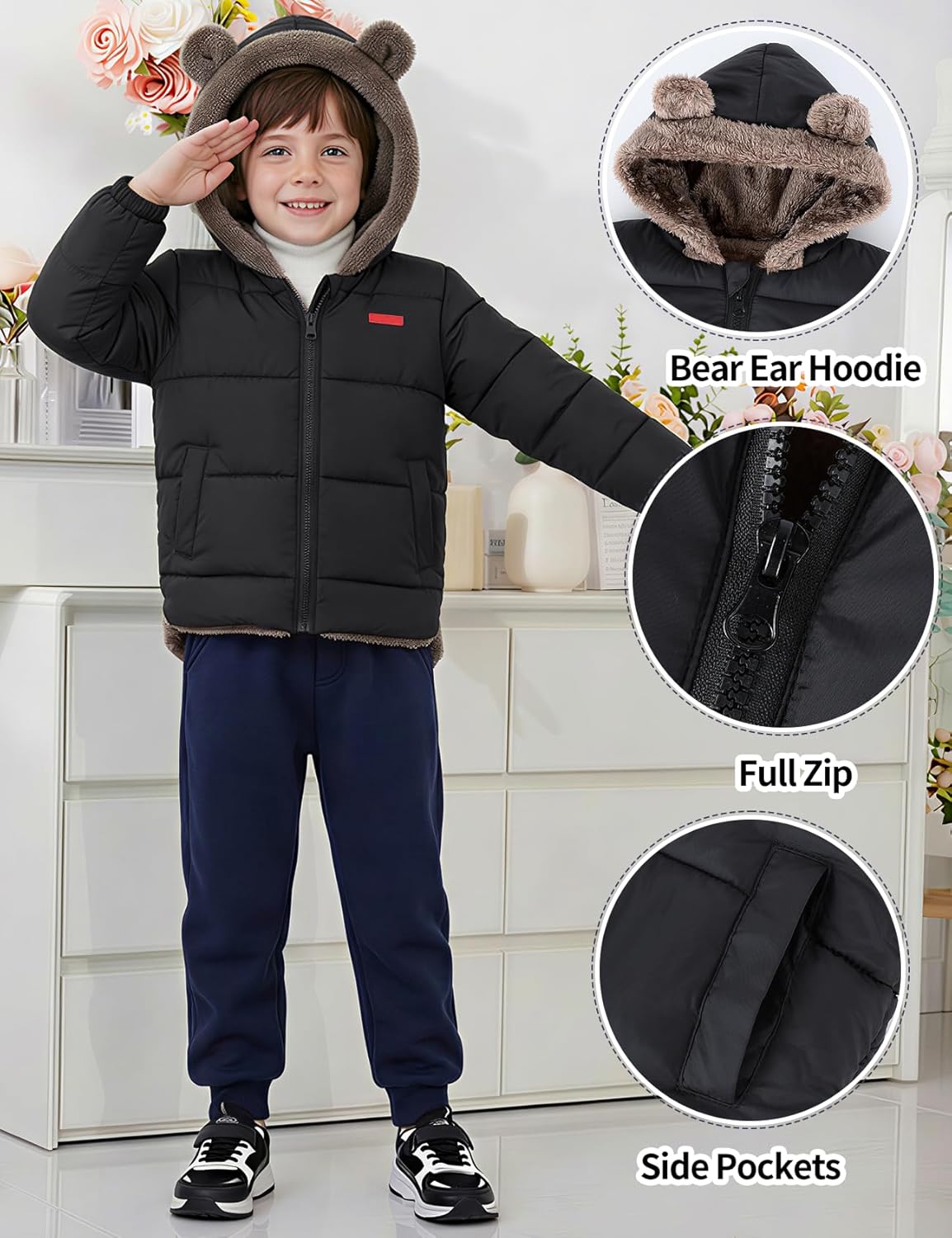 Arssm Baby Boys Girls Winter Fleece Coat Toddler Kids Warm Cute Bear Ear Hooded Jacket - Image 5