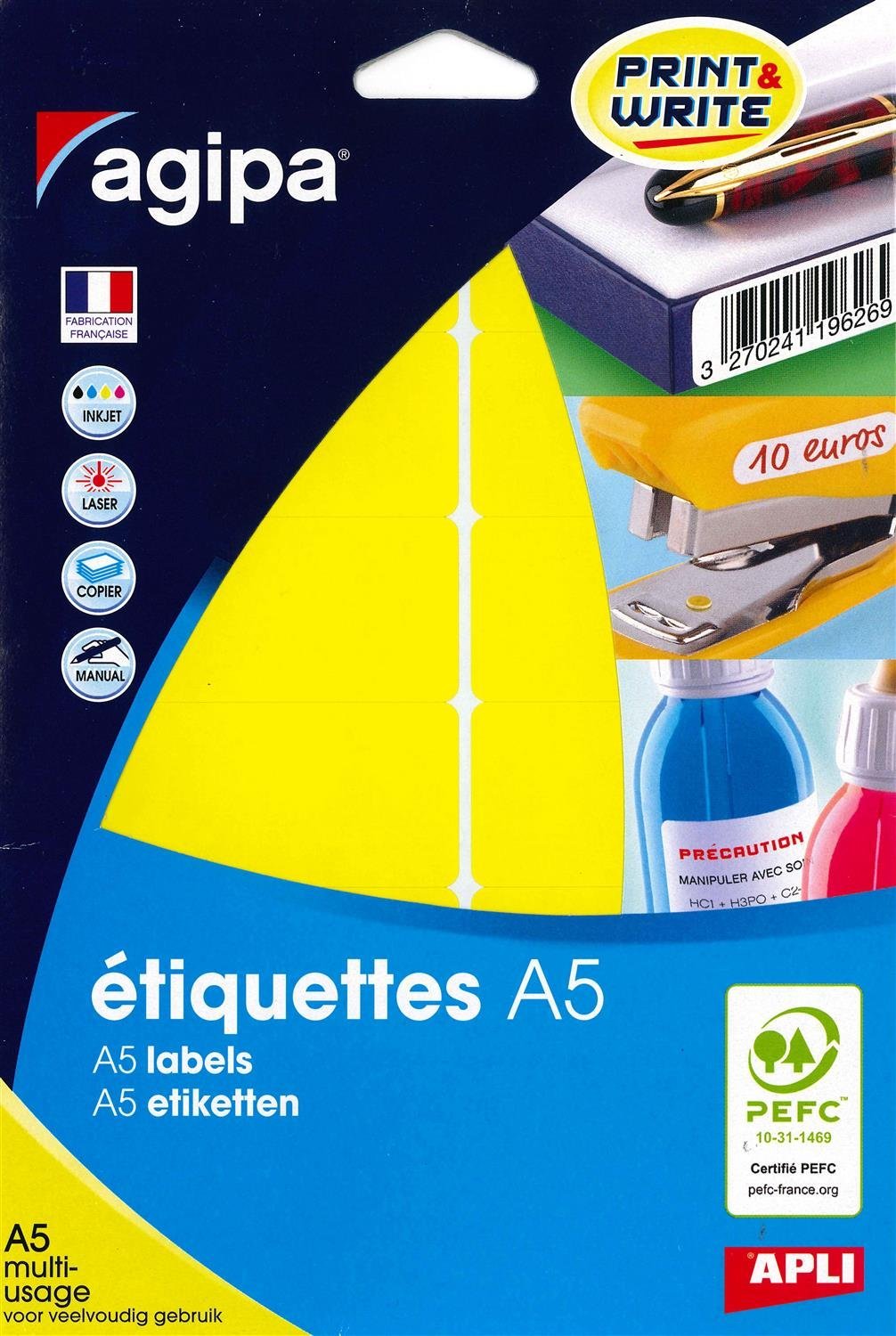 Étiquettes multi usage permanente AGIPA jaune à forte adhérence 32x70 mm - 3