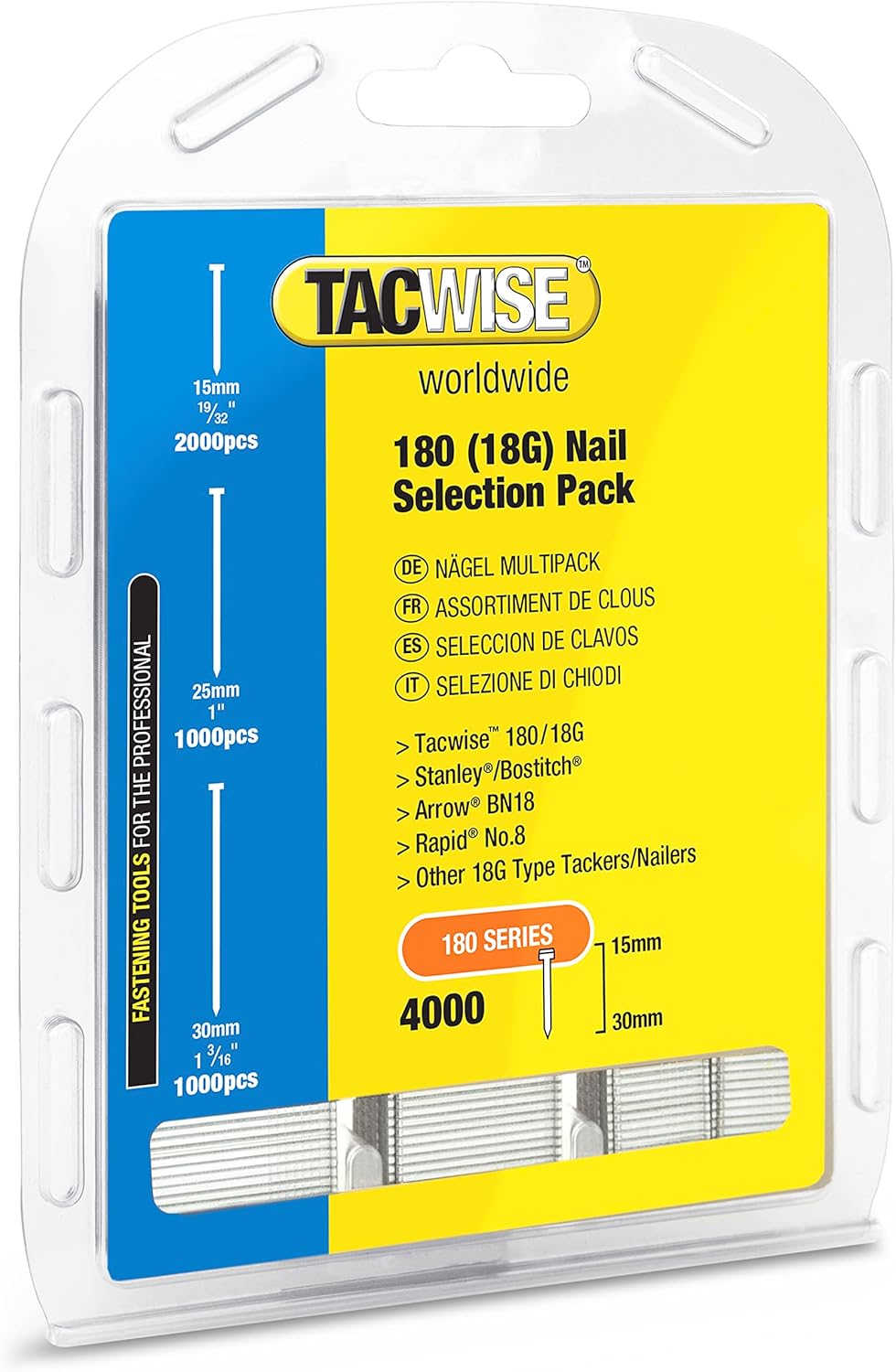 Tacwise 0205 18-Gauge Brad Selection with 5/8-Inch, 1-Inch and 1-1/4 Inch Nails, 4000-Pack (0205)