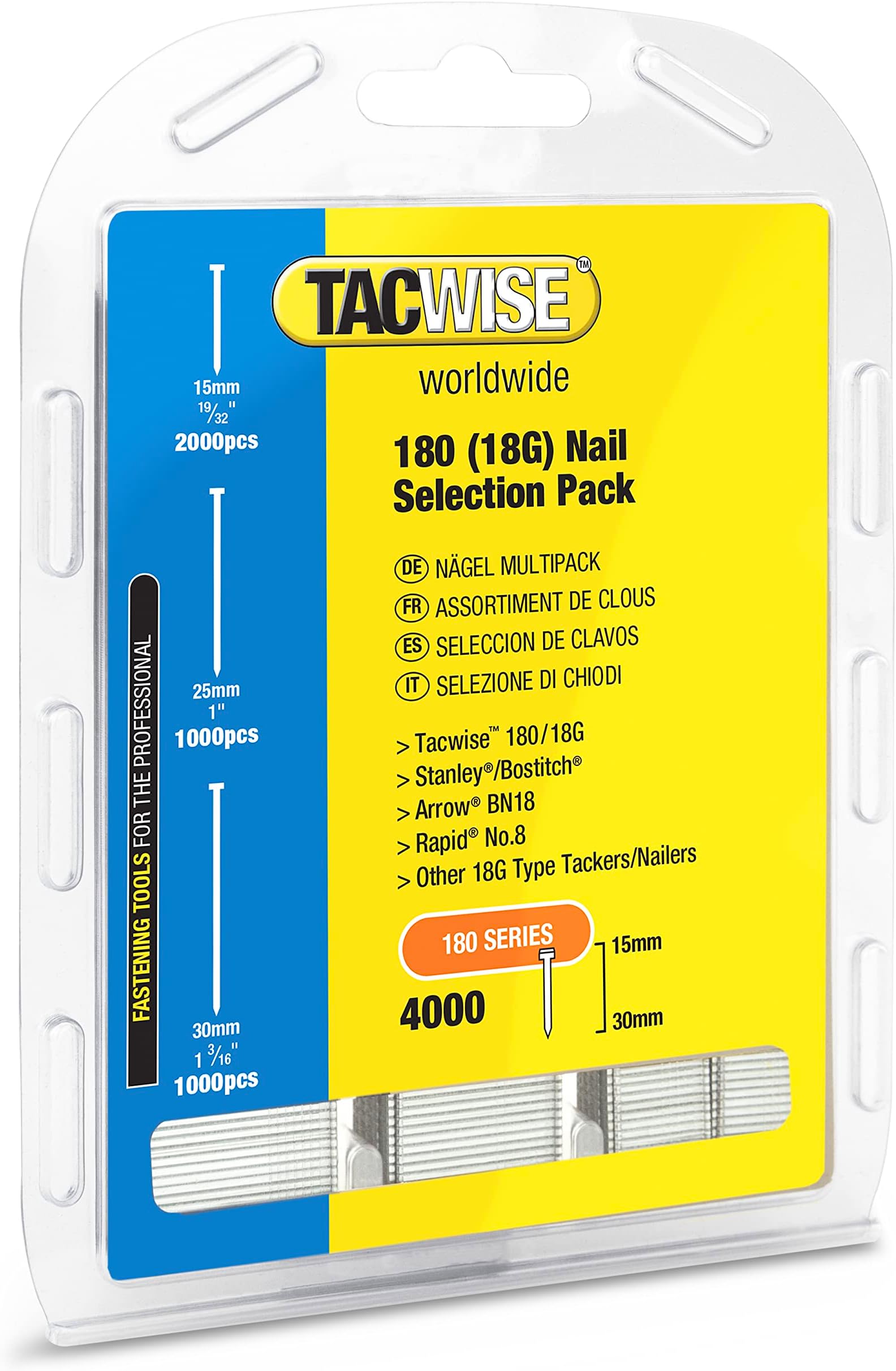 Tacwise 0205 Selection Pack of Type 18G / 15 - 30 mm Galvanised Brad Nails, Pack of 4000