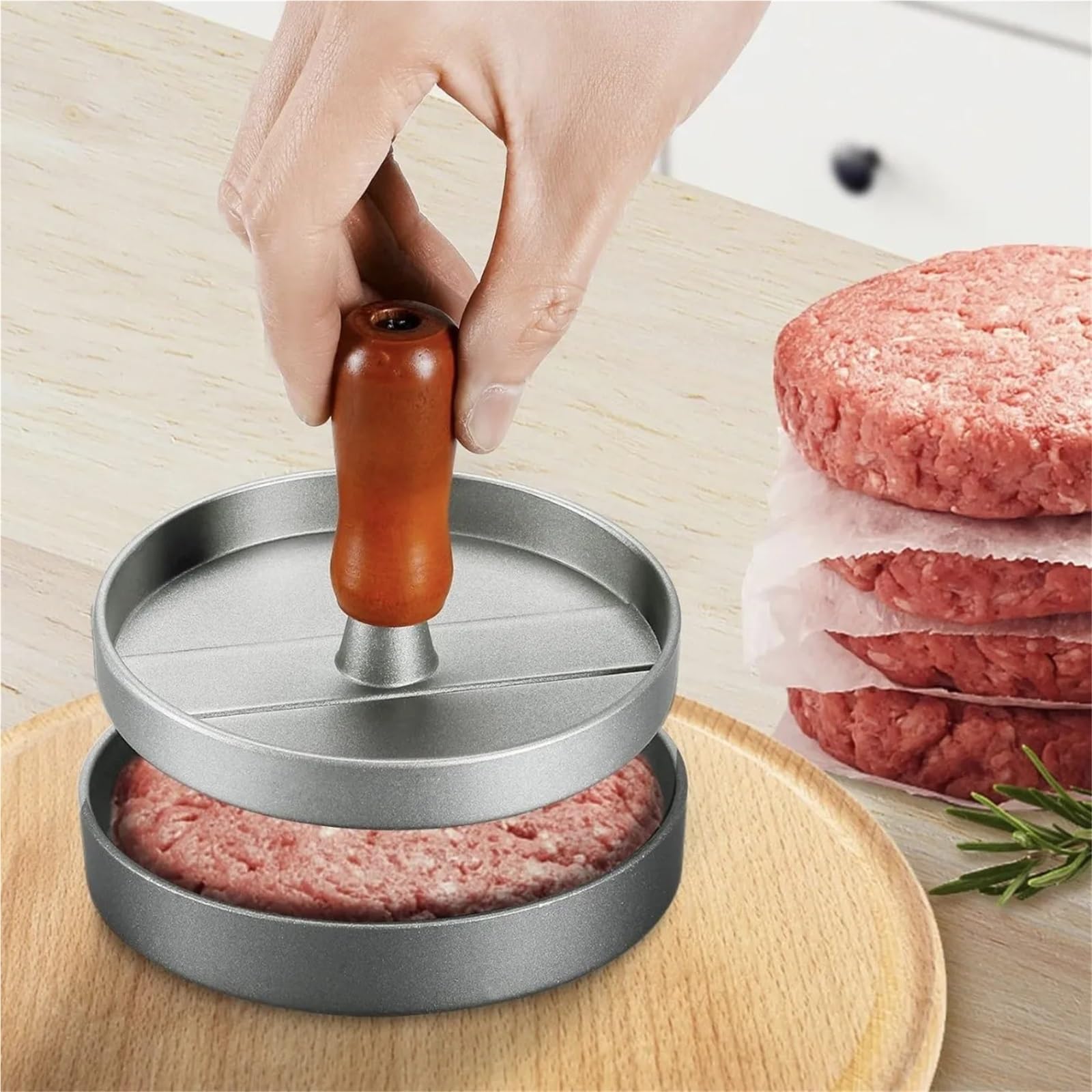 Pressa per Hamburger Macchina for Hamburger, tortino in Alluminio for Barbecue di Carne Manzo Fai da Te | Carta for stampi, pressa for hamburger antiaderente, accessori da cucina(Red)