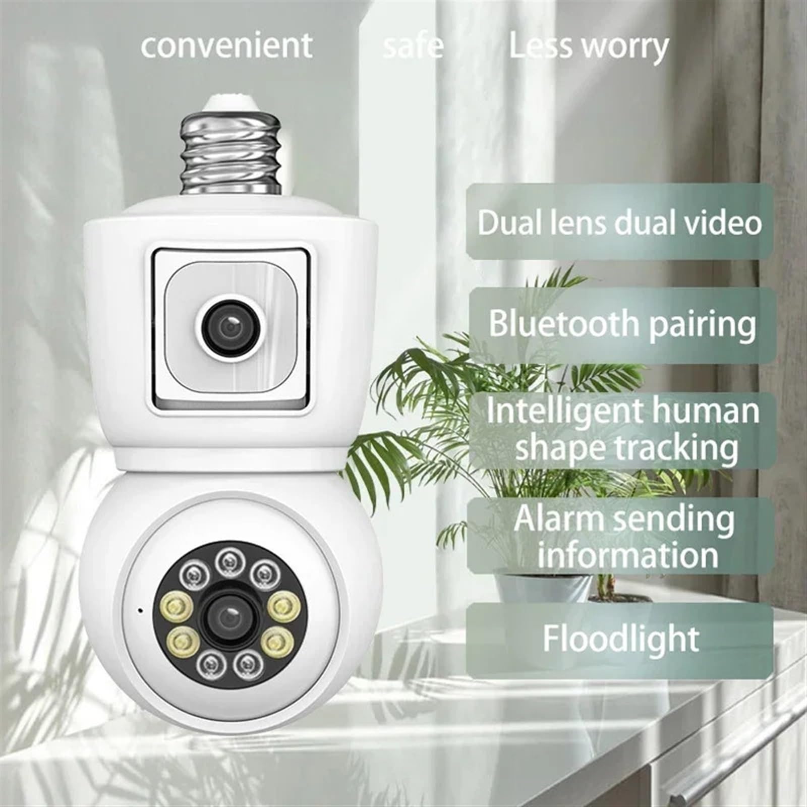 Telecamera Wifi Esterno, Telecamera 4K 8MP E27 Lampadina Doppia lente Doppio schermo Monitoraggio automatico Audio bidirezionale Visione notturna a colori Telecamera di sicurezza esterna ,Sicurezza, A