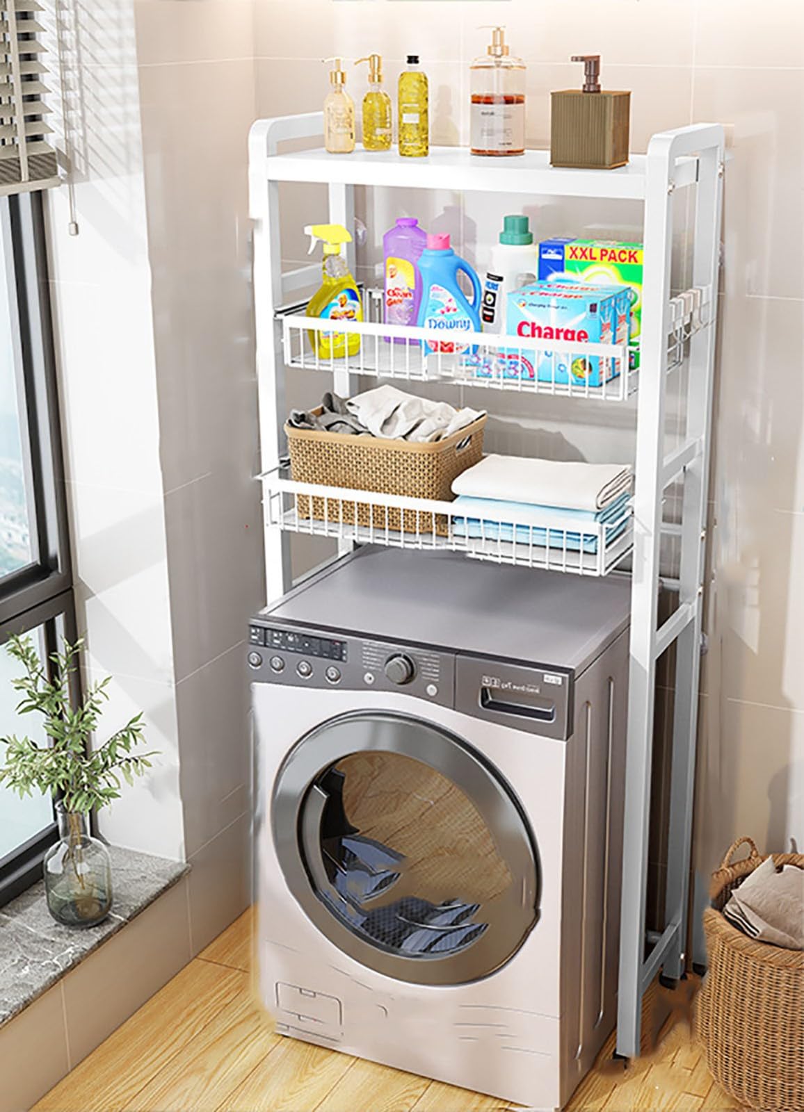 Support de rangement salle de bain en métal robuste pour dessus lave-linge