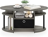 Vista 4 de Furinno Jaya - Mesa auxiliar ovalada, roble francés gris/negro/negro