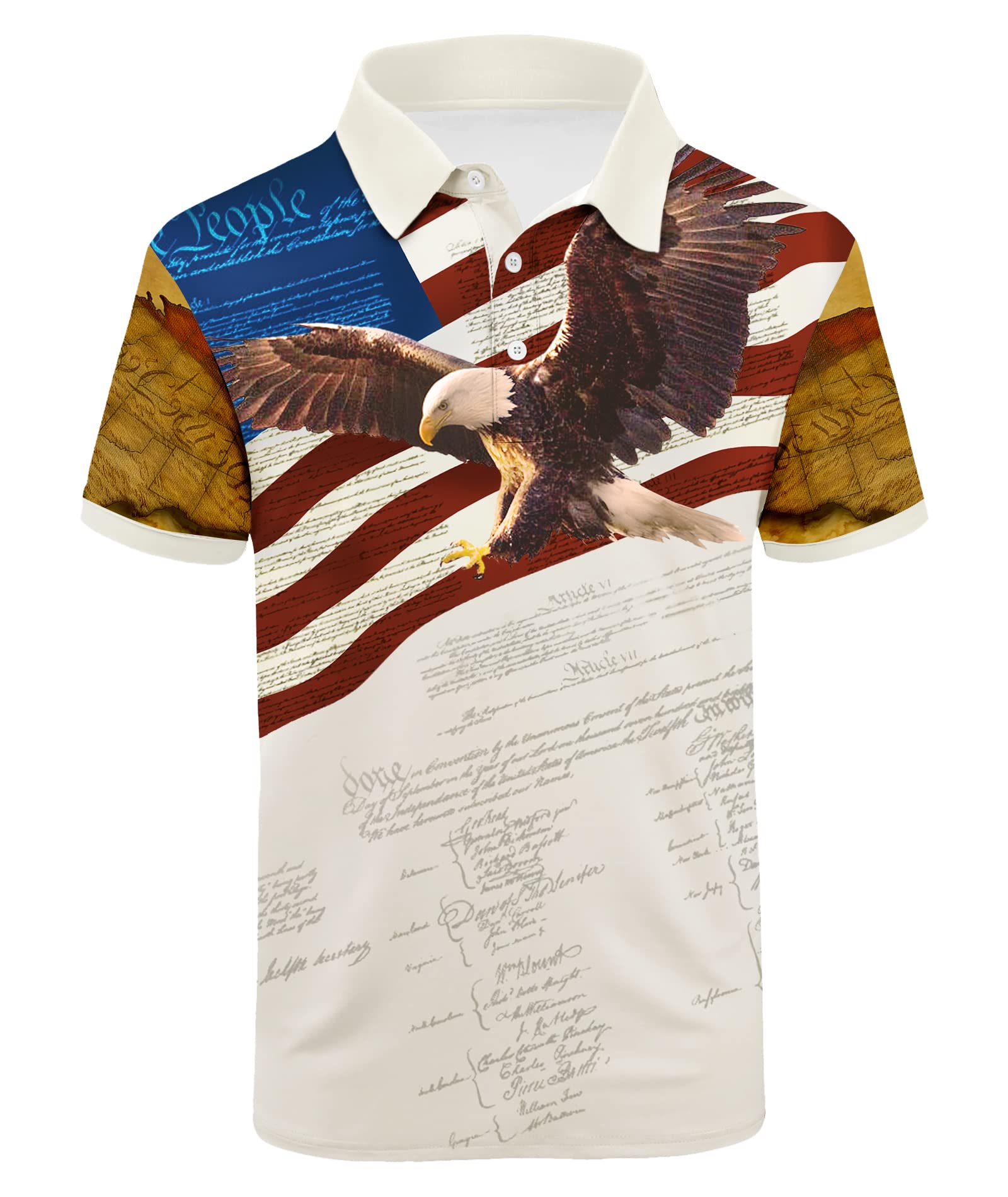 Lldress Mens Waving Usa Flag Polo Shirt Eagle American Patriotic