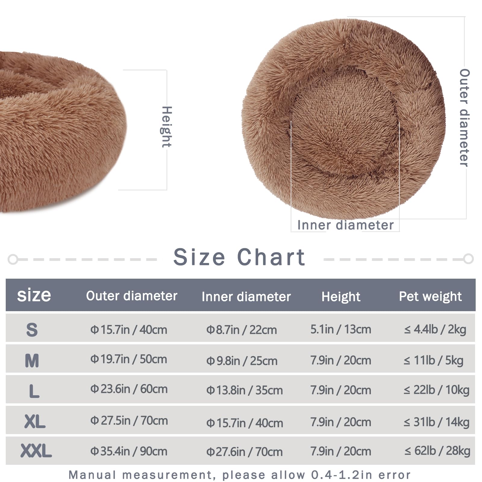 Cuccia Gatto Cane Antistress Morbida - Cuscino Pelosa per Cani Gatti Interno Nuvola Soffice Peluche Rotondo da Ciambella, Letto Pelosa per Animale Domestico Piccola Media (L-60cm/23.6in, Caffè)